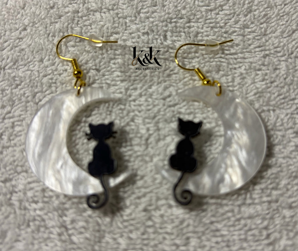 Cat and moon earrings