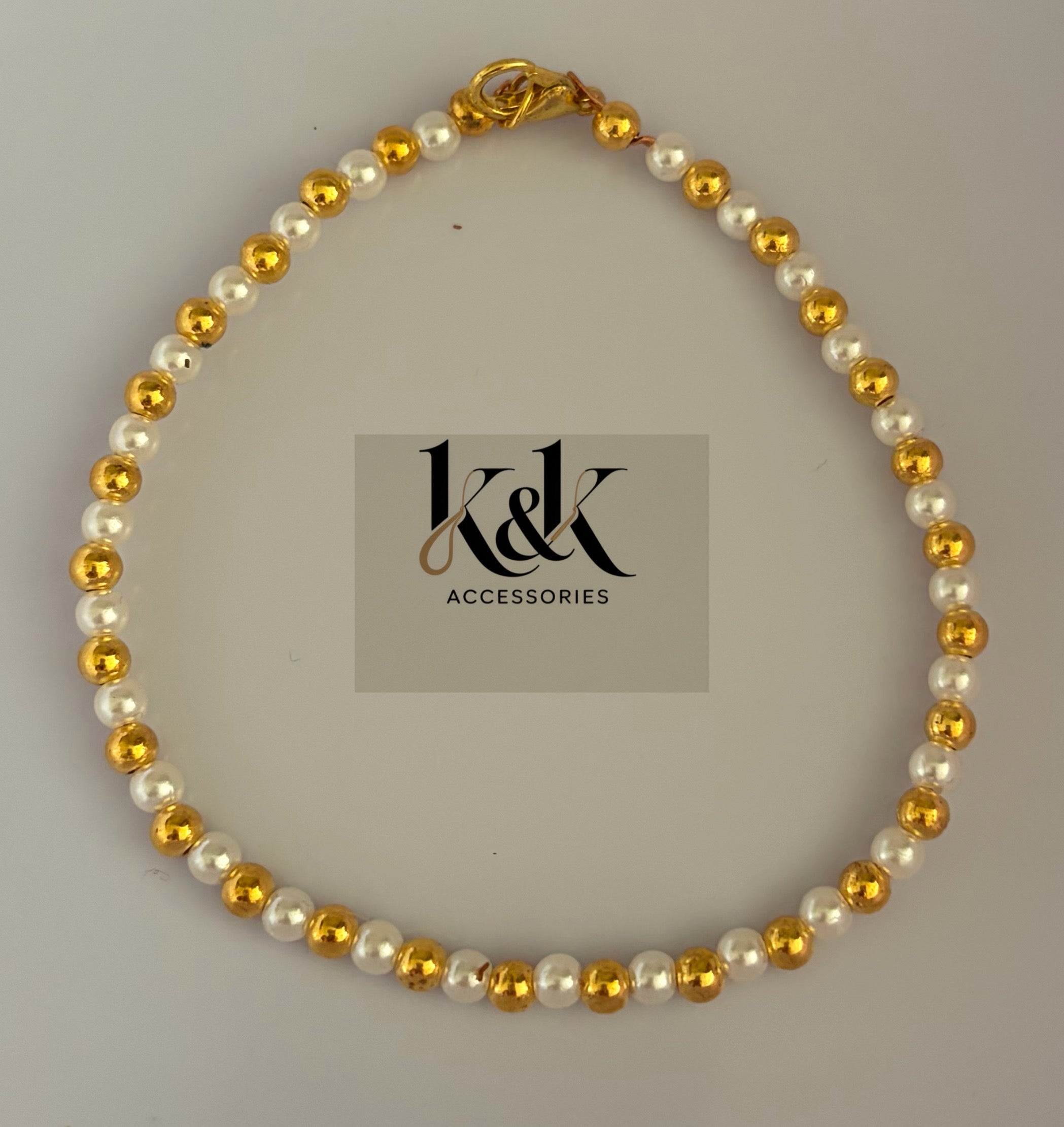 Handmade Gold & Pearl Wire Bracelet with Toggle Clasp