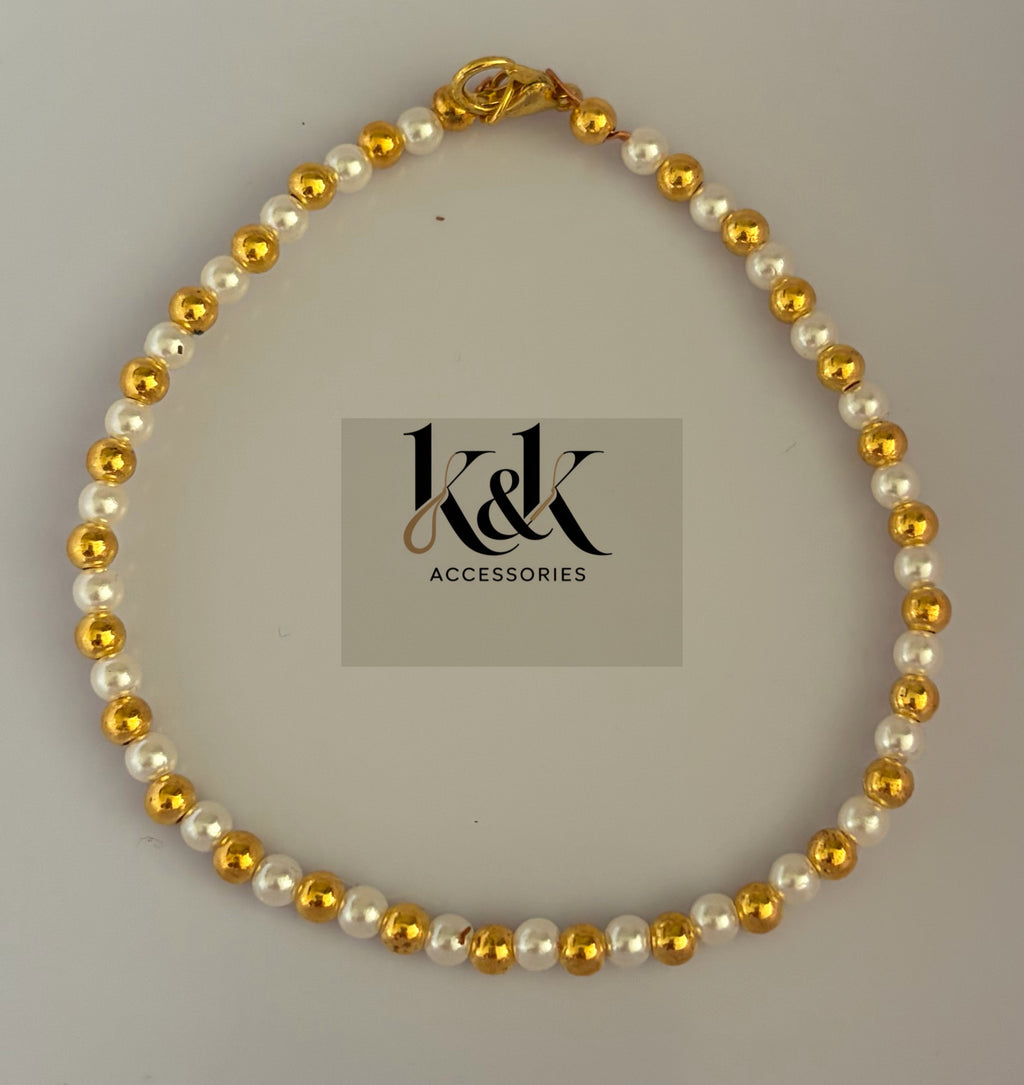Handmade Gold & Pearl Wire Bracelet with Toggle Clasp