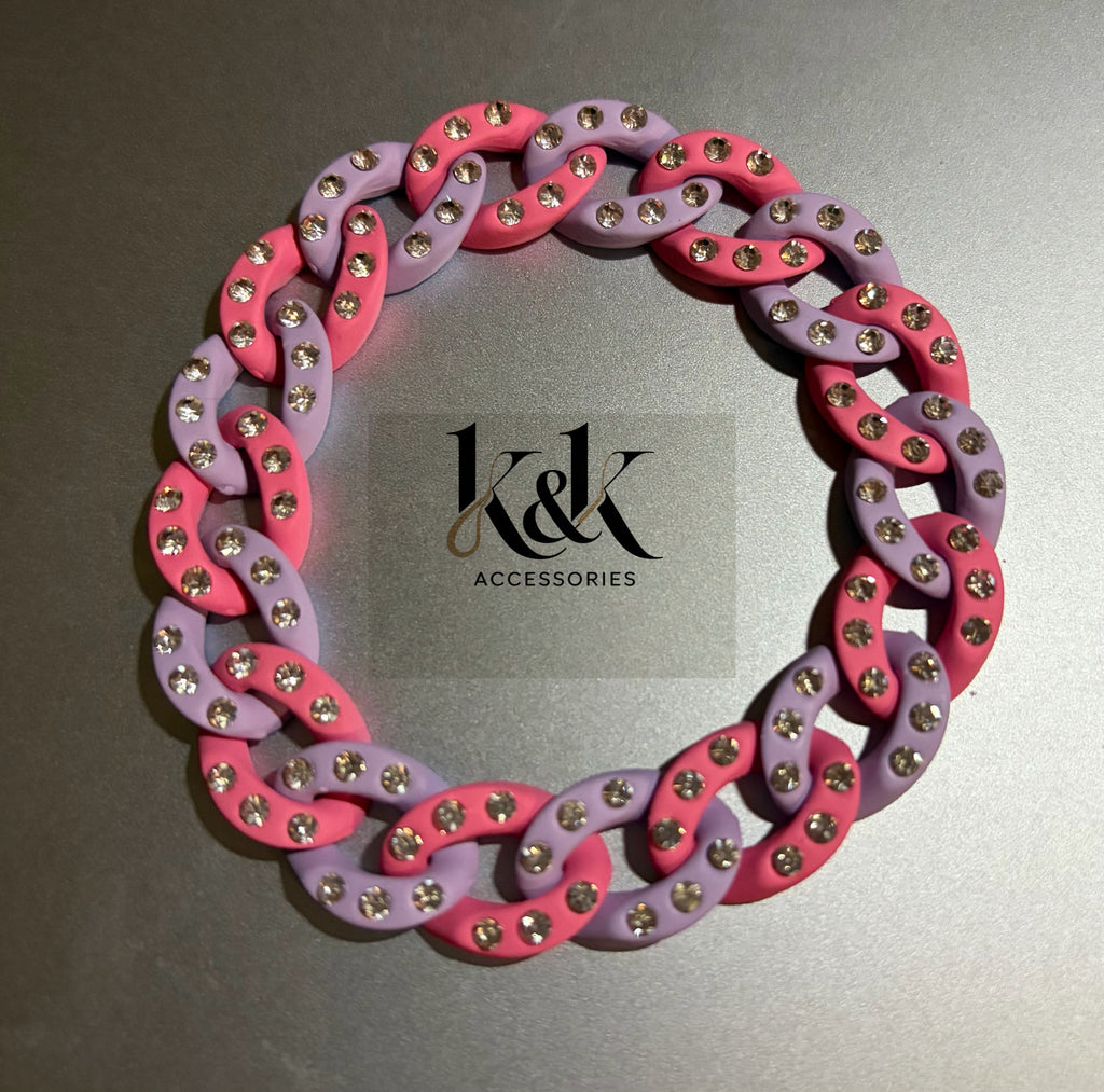 Pink & Purple Rhinestone Chain Link Bracelet - Adjustable Sparkle Jewellery