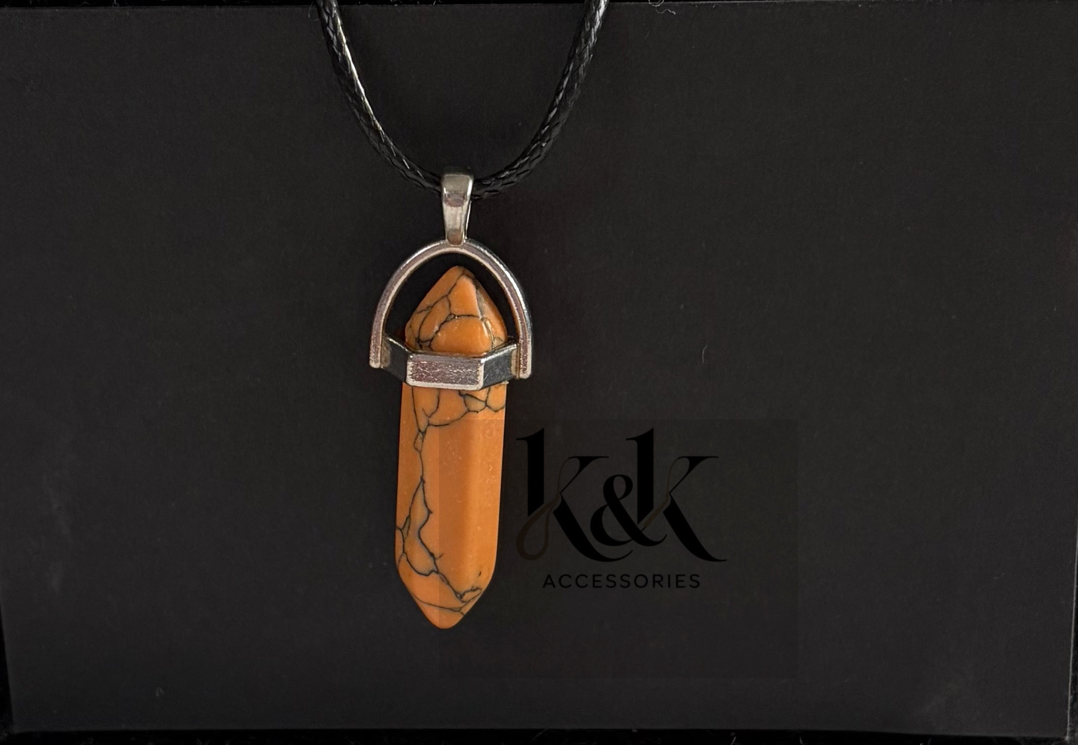 Peach Jasper Crystal Pendant Necklace on Black Cord