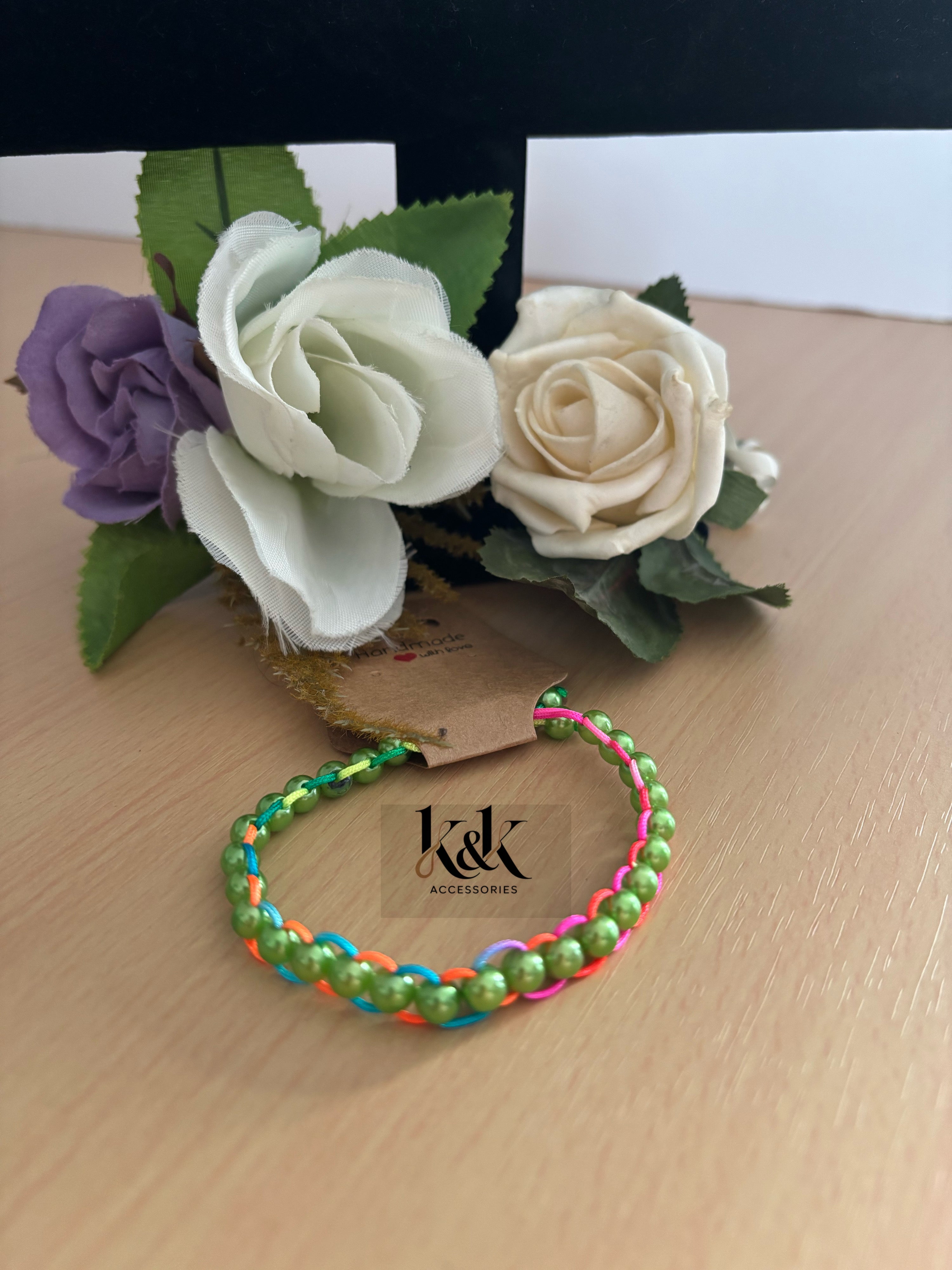 Lime Green Pearl Neon Rainbow Beaded Bracelet