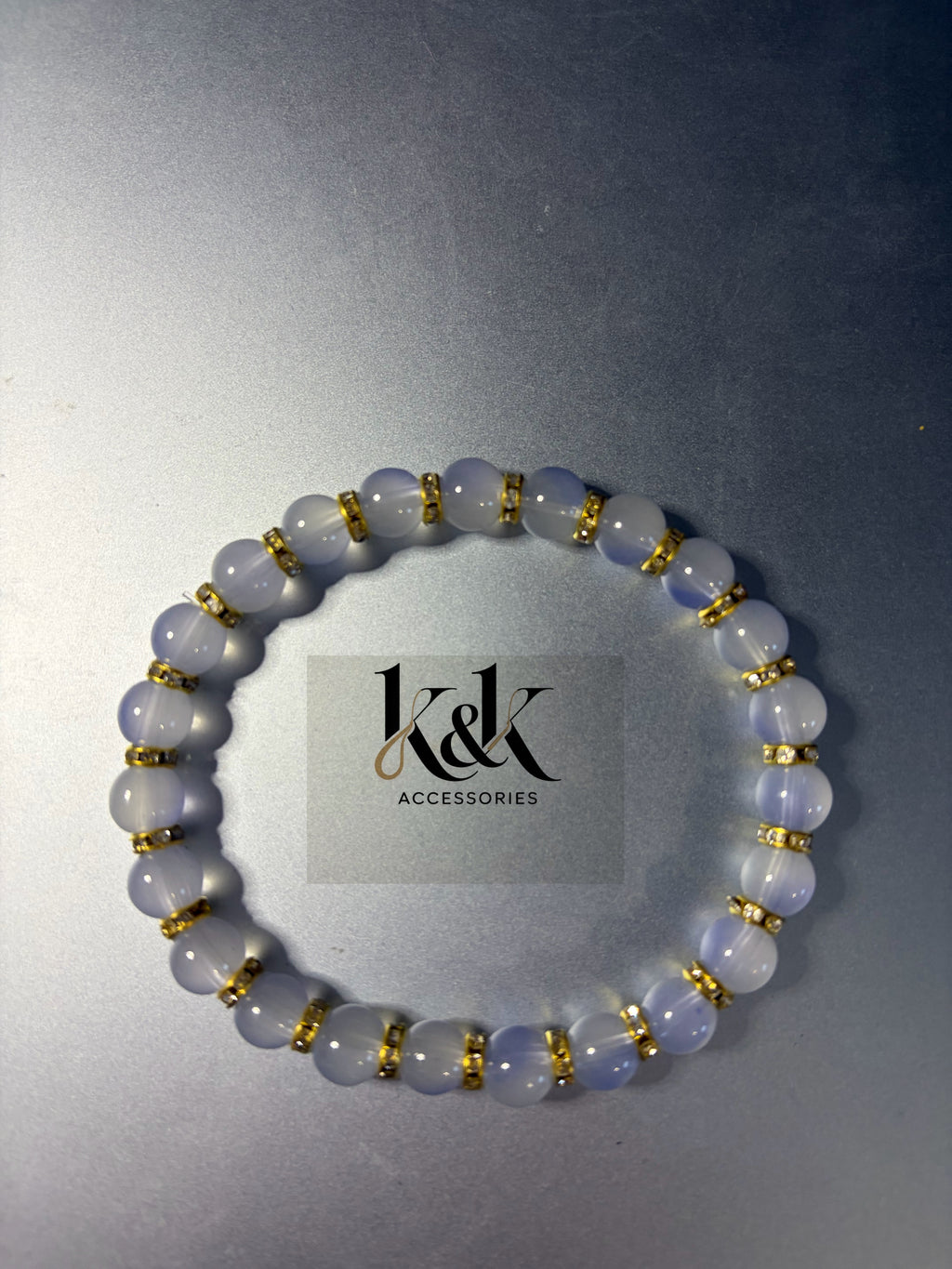 Blue Lace Agate Bracelet with Gold Spacers - Natural Gemstone Jewellery