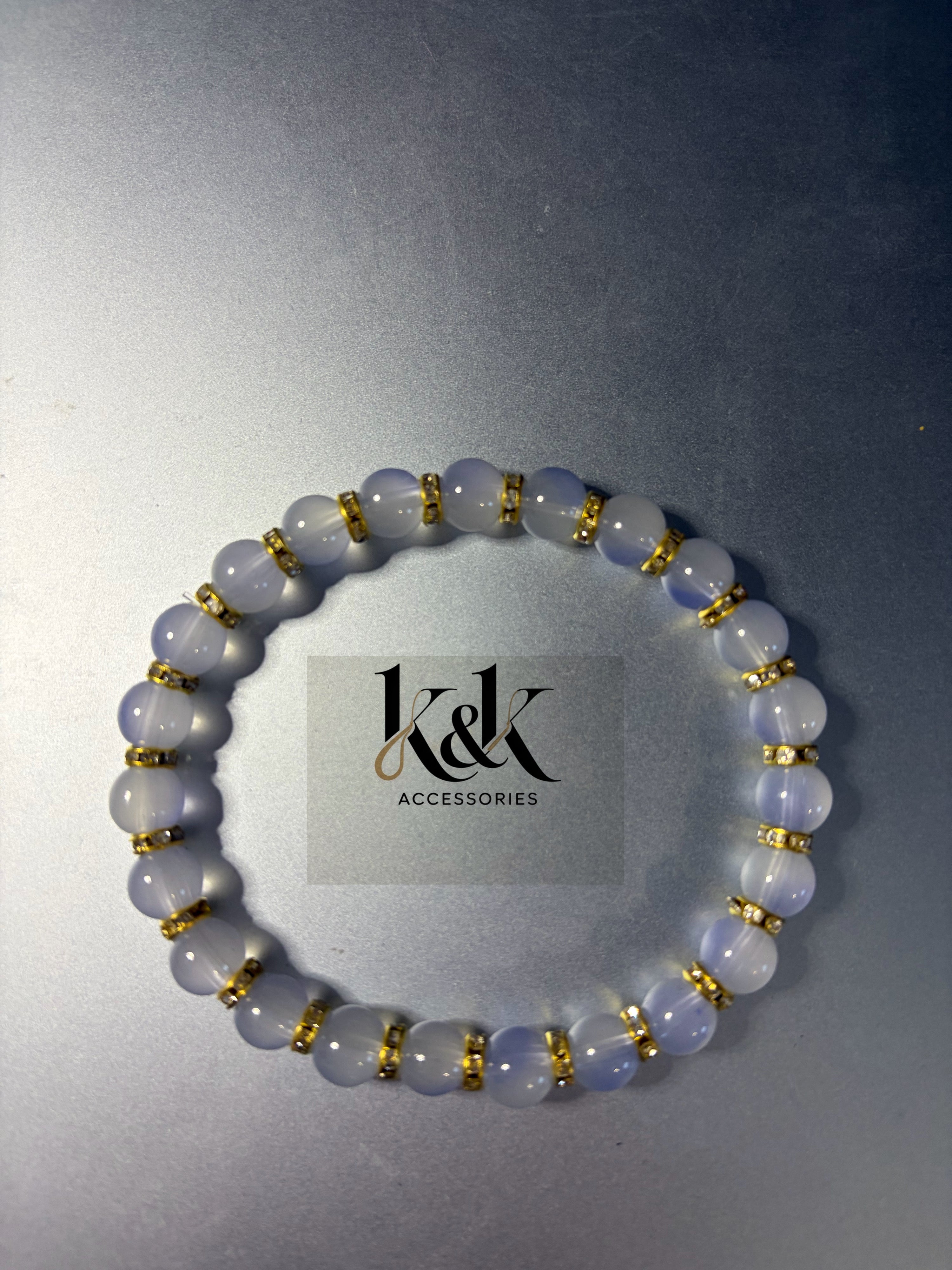 Blue Lace Agate Bracelet with Gold Spacers - Natural Gemstone Jewellery