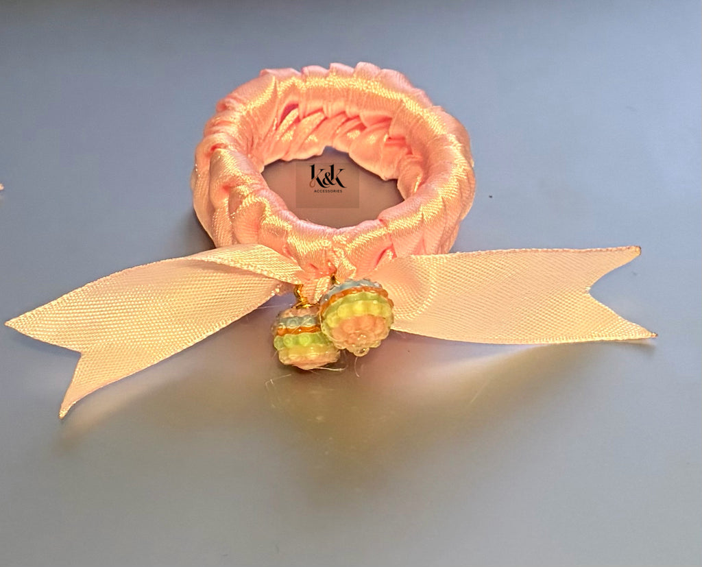 Handmade satin ribbon hairband with beaded detail - Light Pink