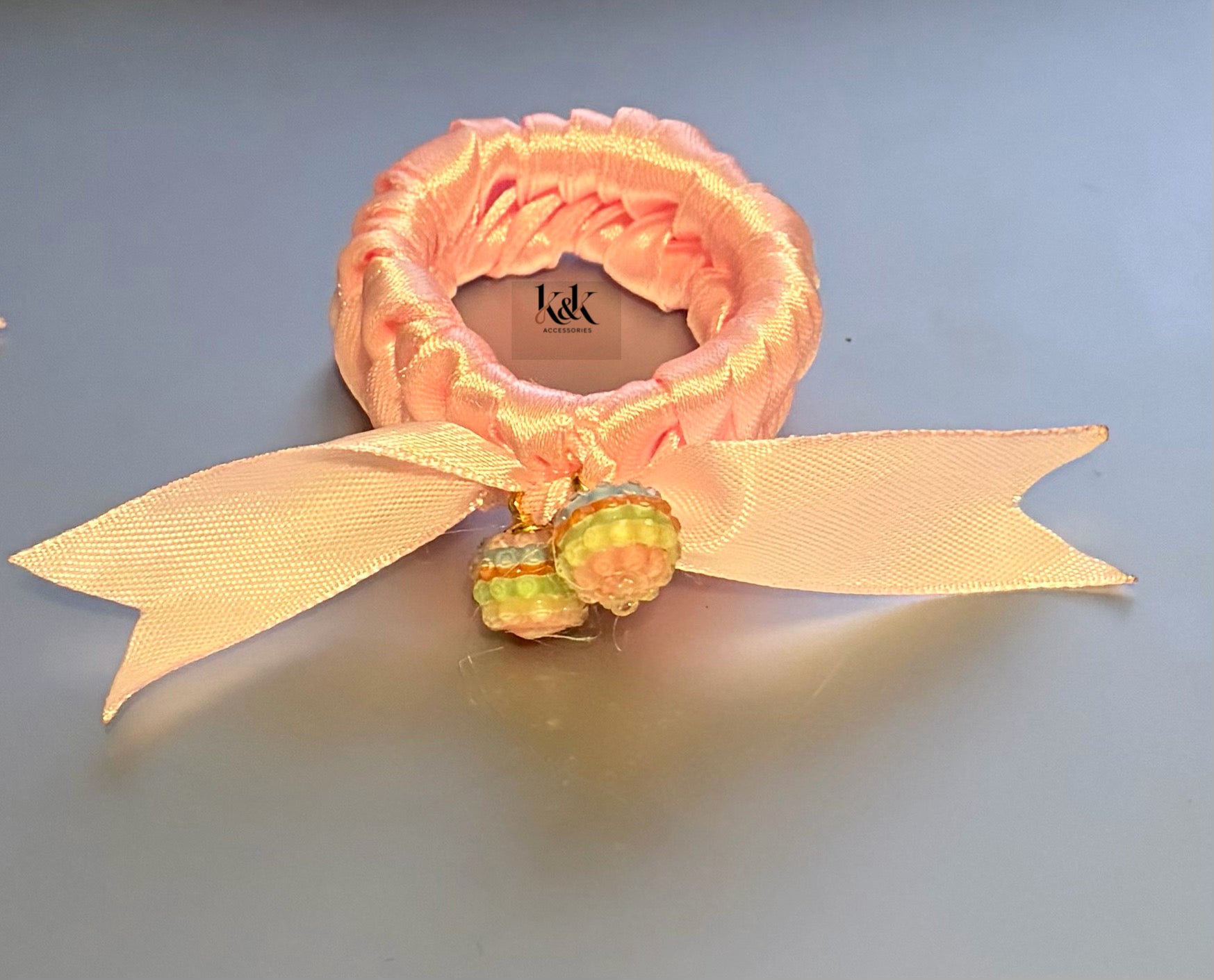 Handmade satin ribbon hairband with beaded detail - Light Pink