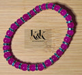 Hot Pink Beaded Bracelet with Turquoise Rhinestone Spacers