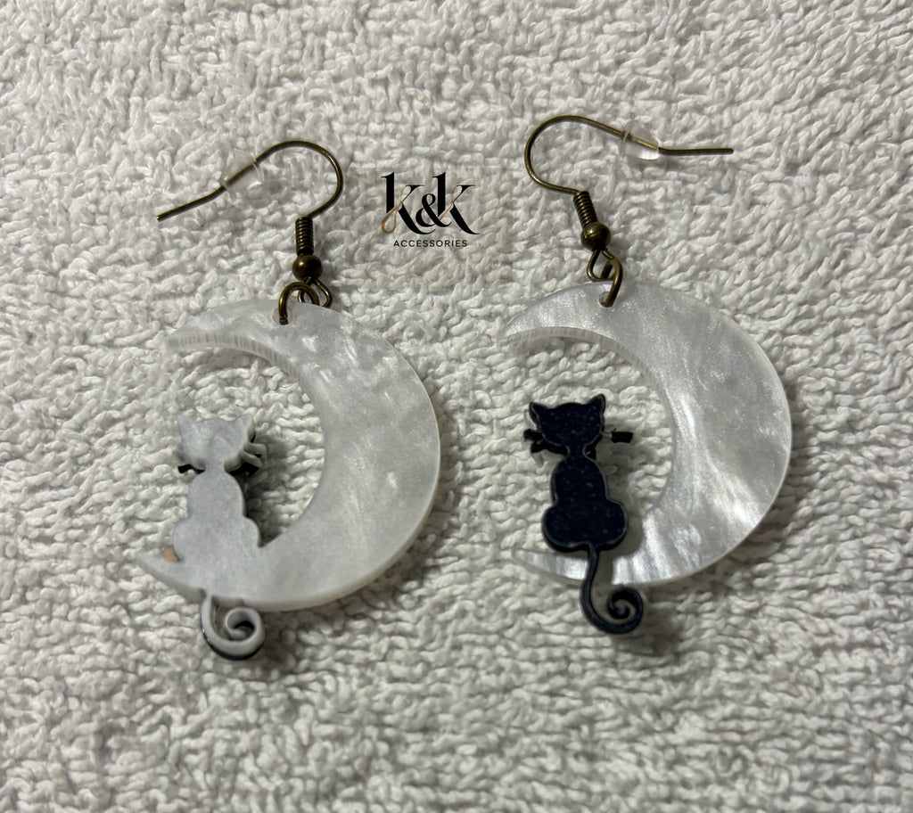 Cat and moon earrings