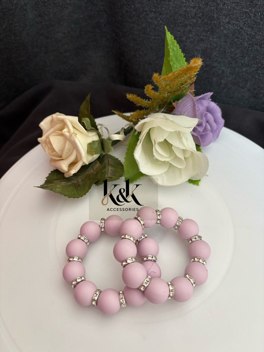 Matte Bead Bracelet with Rhinestone Spacers