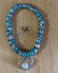 Pearl & Turquoise Rhinestone Bracelet with Charm