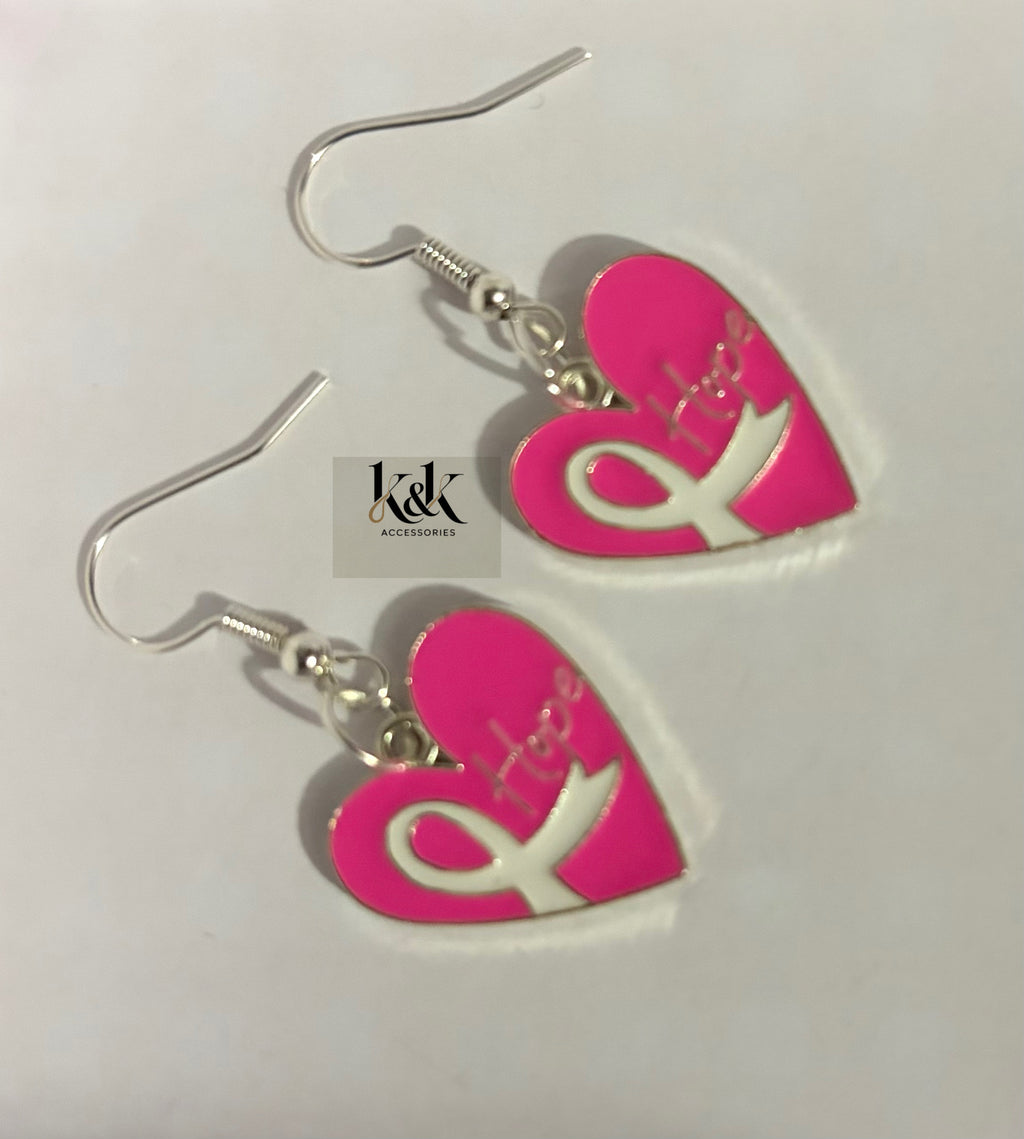 Heart Pink Ribbon Breast Cancer Awareness Earrings