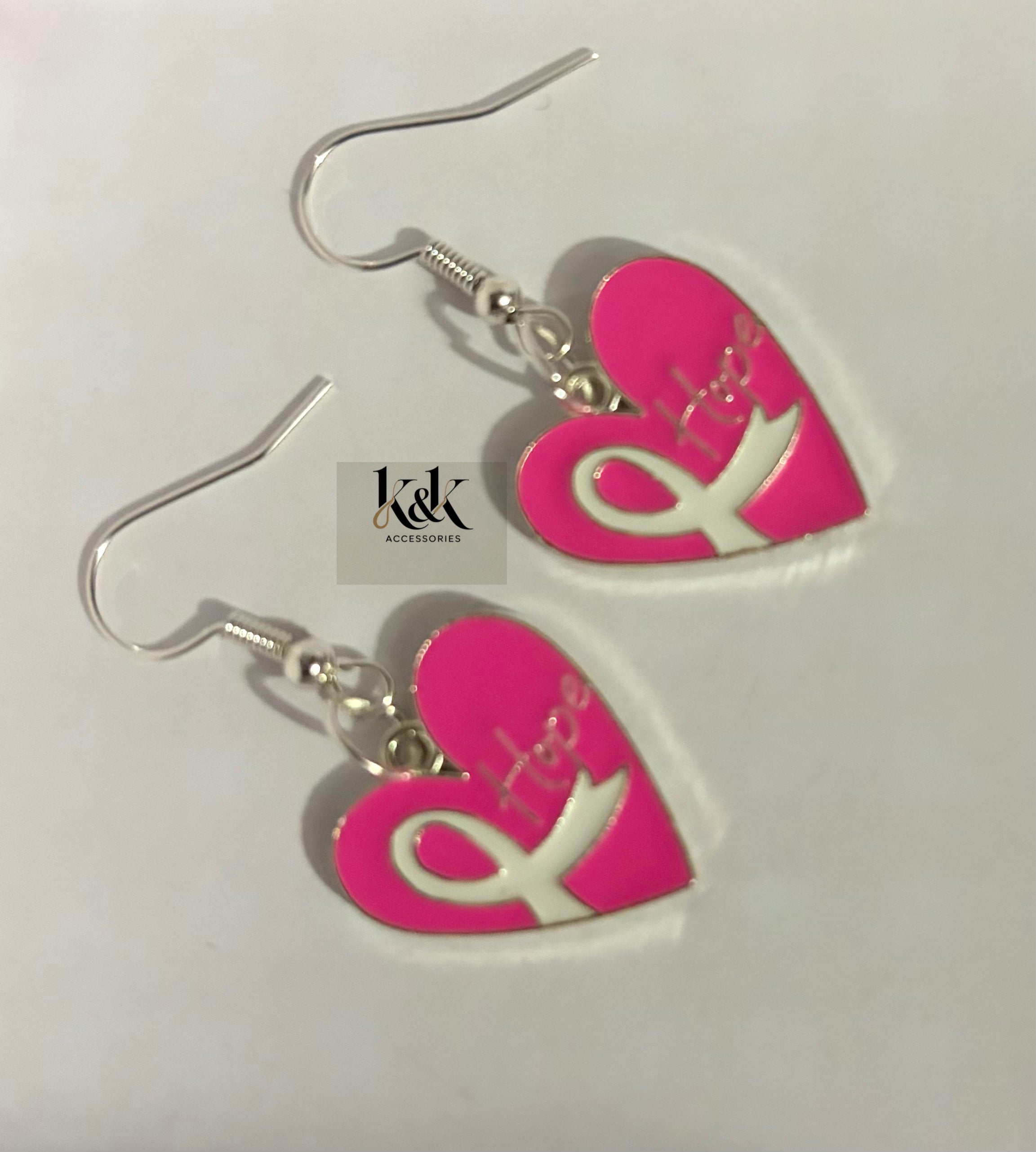 Heart Pink Ribbon Breast Cancer Awareness Earrings