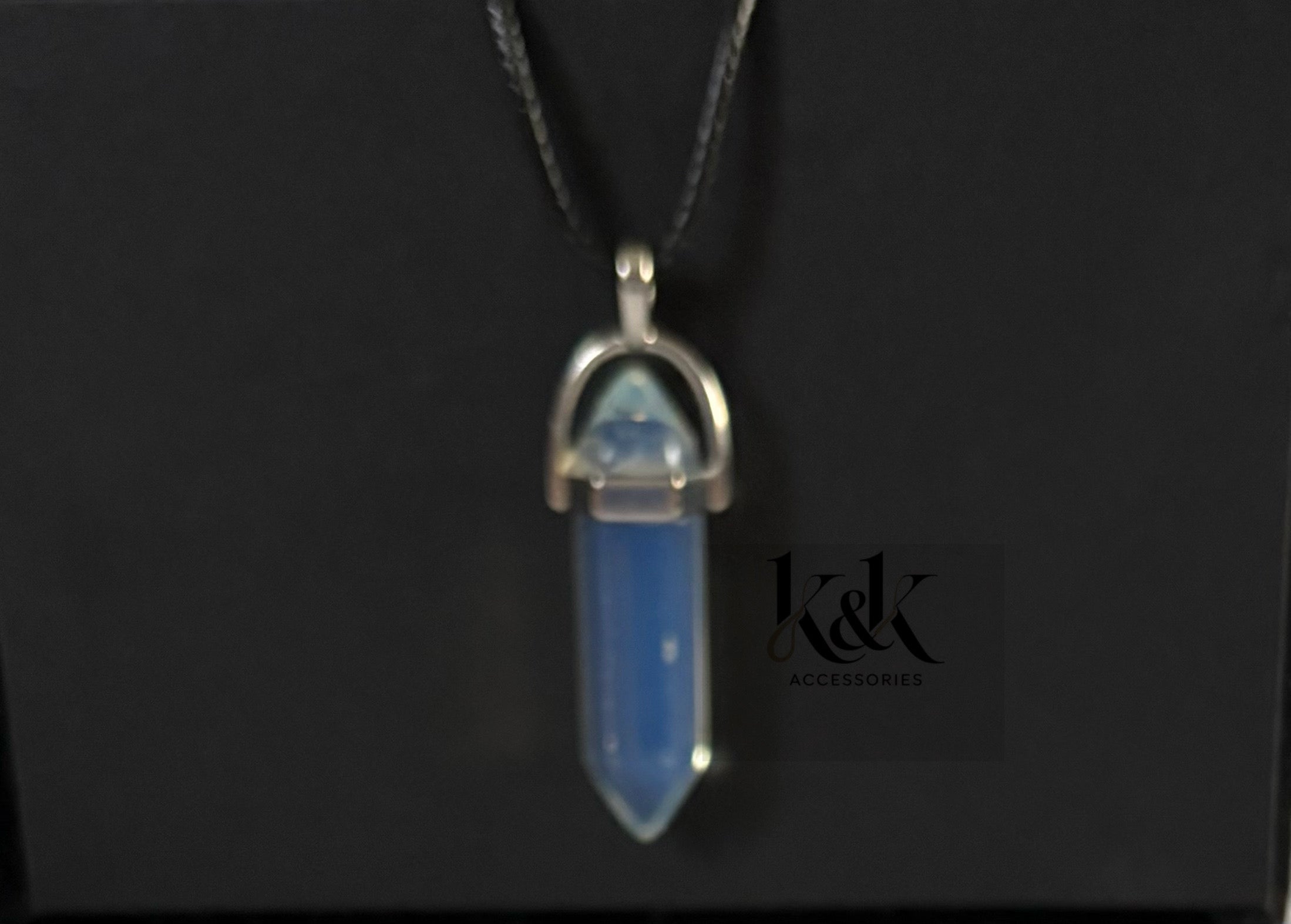 Opalescent Crystal Pendant Necklace on Black Cord
