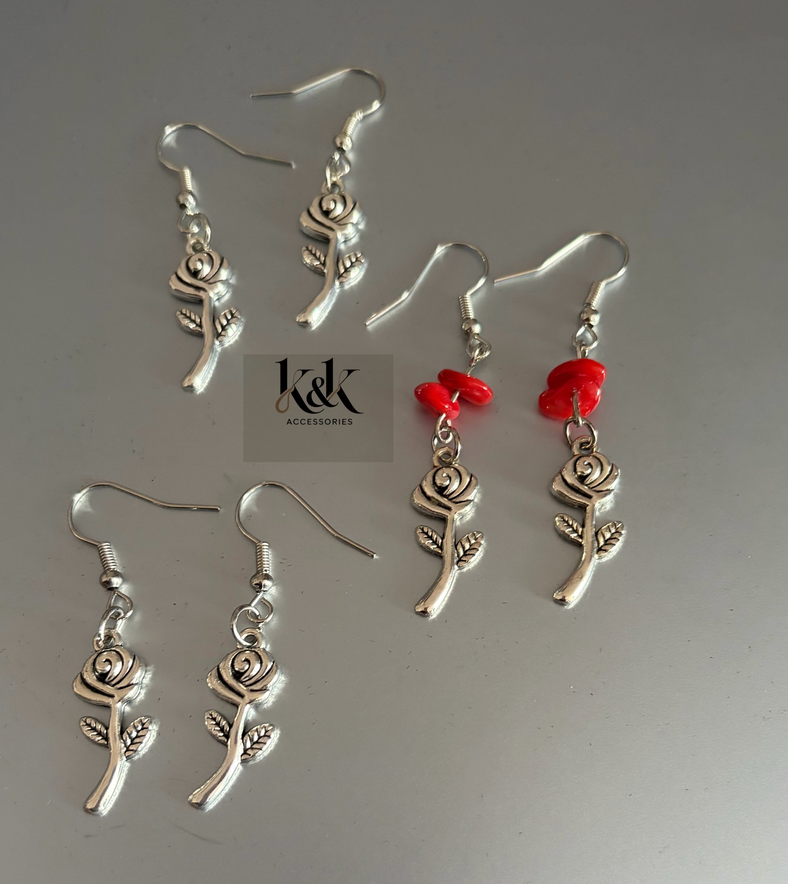 Silver Rose Earrings - Romantic Dangle Earrings with Optional Coral Beads