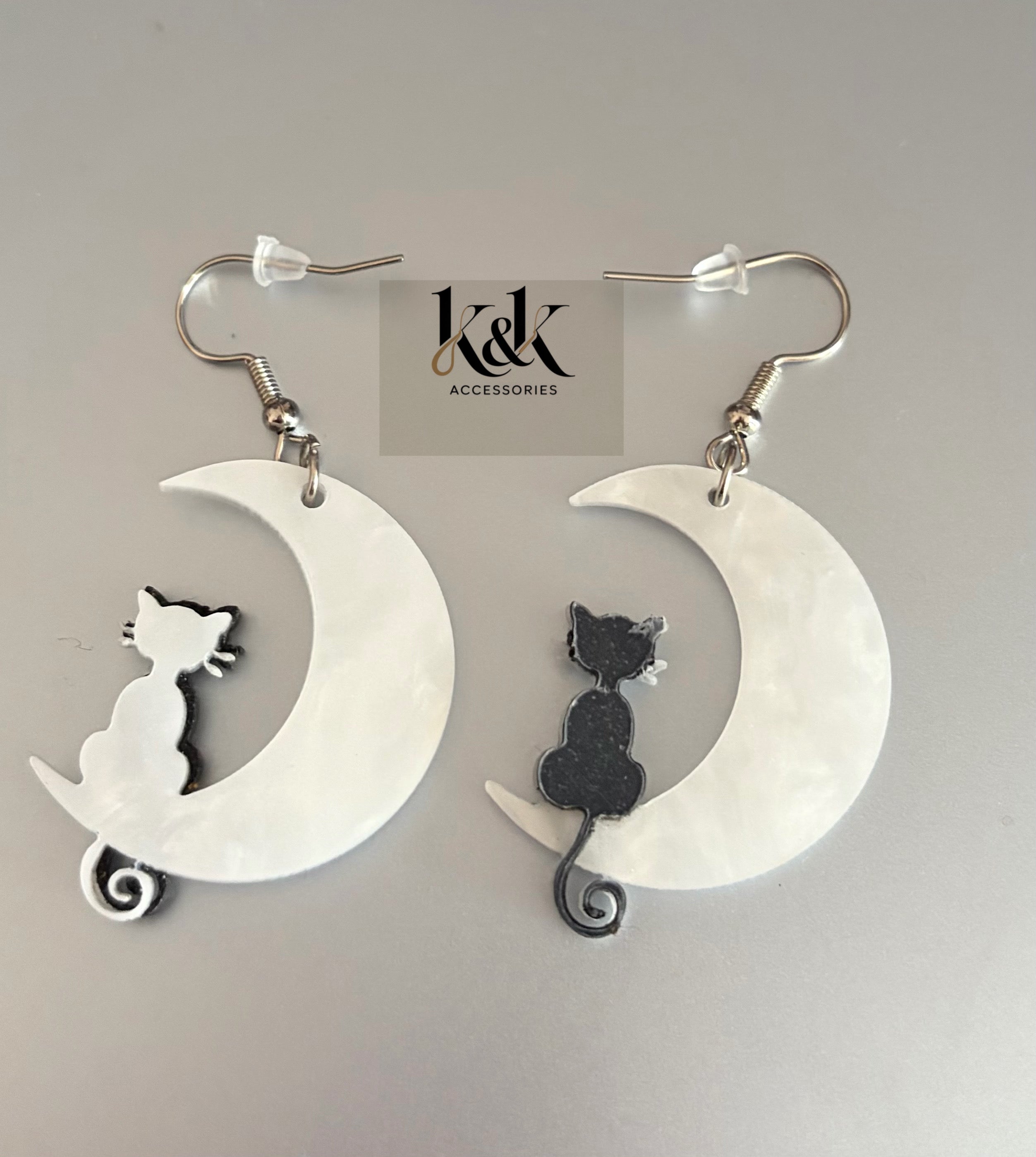 Cat and moon earrings