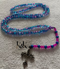 Pink, Purple & Blue Rosary Beads with Cross