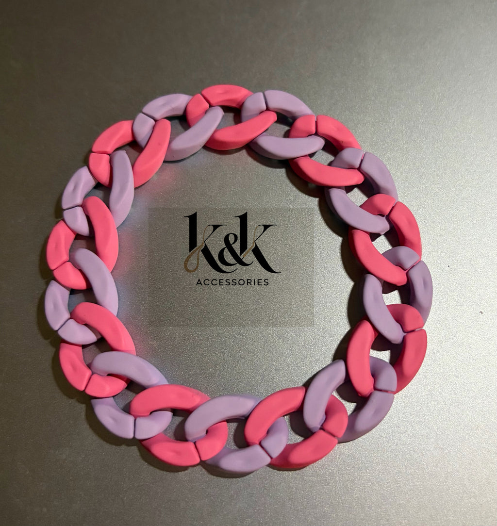 Pink & Purple Rhinestone Chain Link Bracelet - Adjustable Sparkle Jewellery