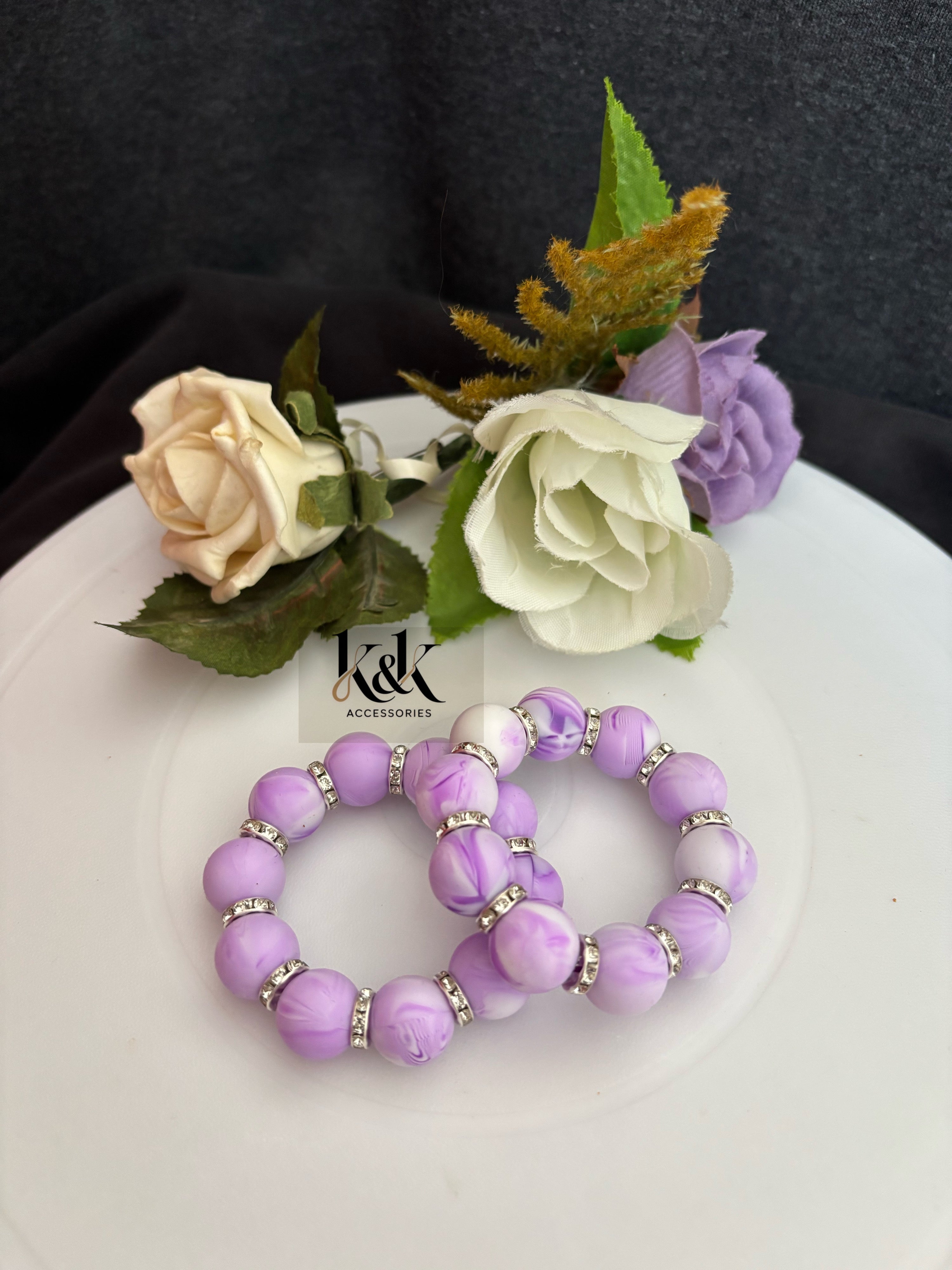 Matte Bead Bracelet with Rhinestone Spacers