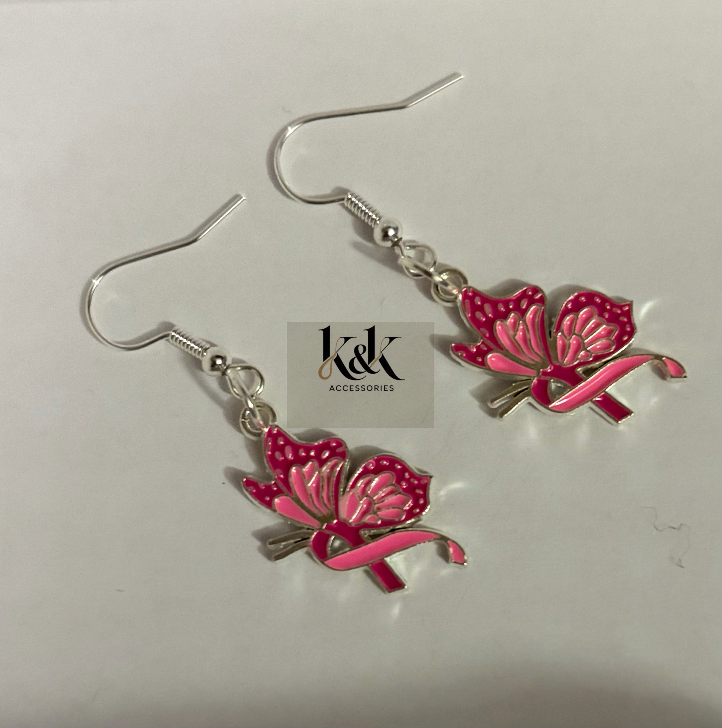 Butterfly Pink Ribbon Breast Cancer Awareness Earrings