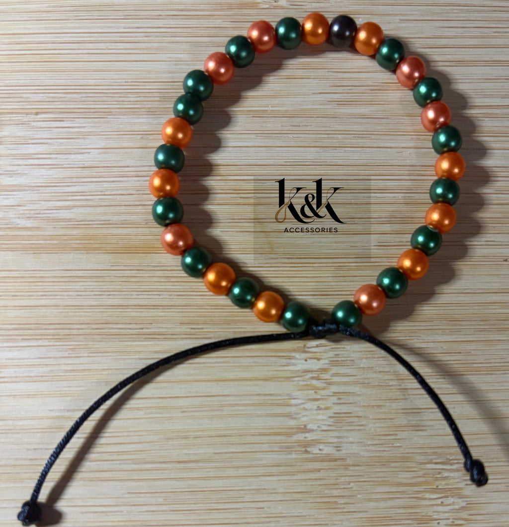 Orange & Green Pearl Bracelet - Adjustable