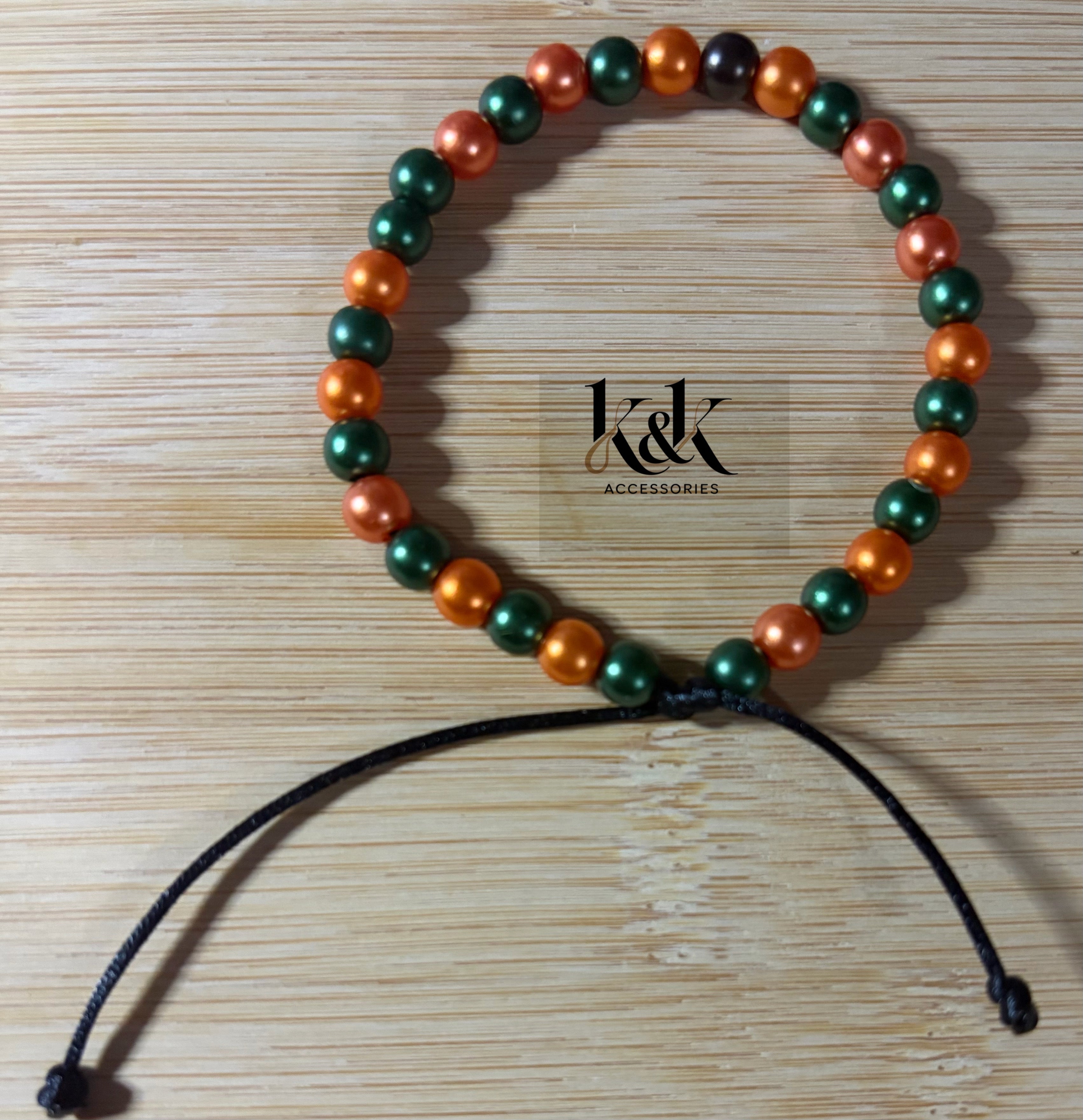 Orange & Green Pearl Bracelet - Adjustable