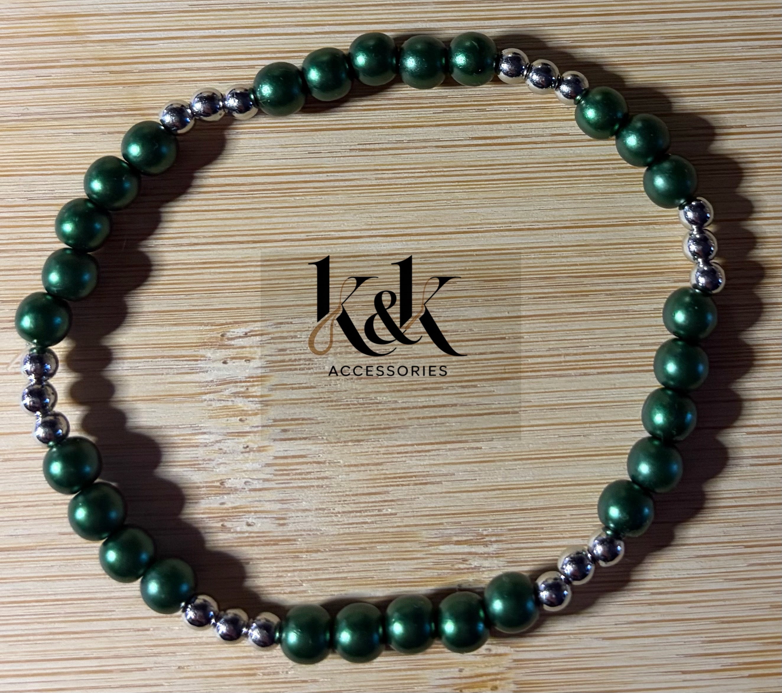 Emerald Green & Silver Bead Bracelet