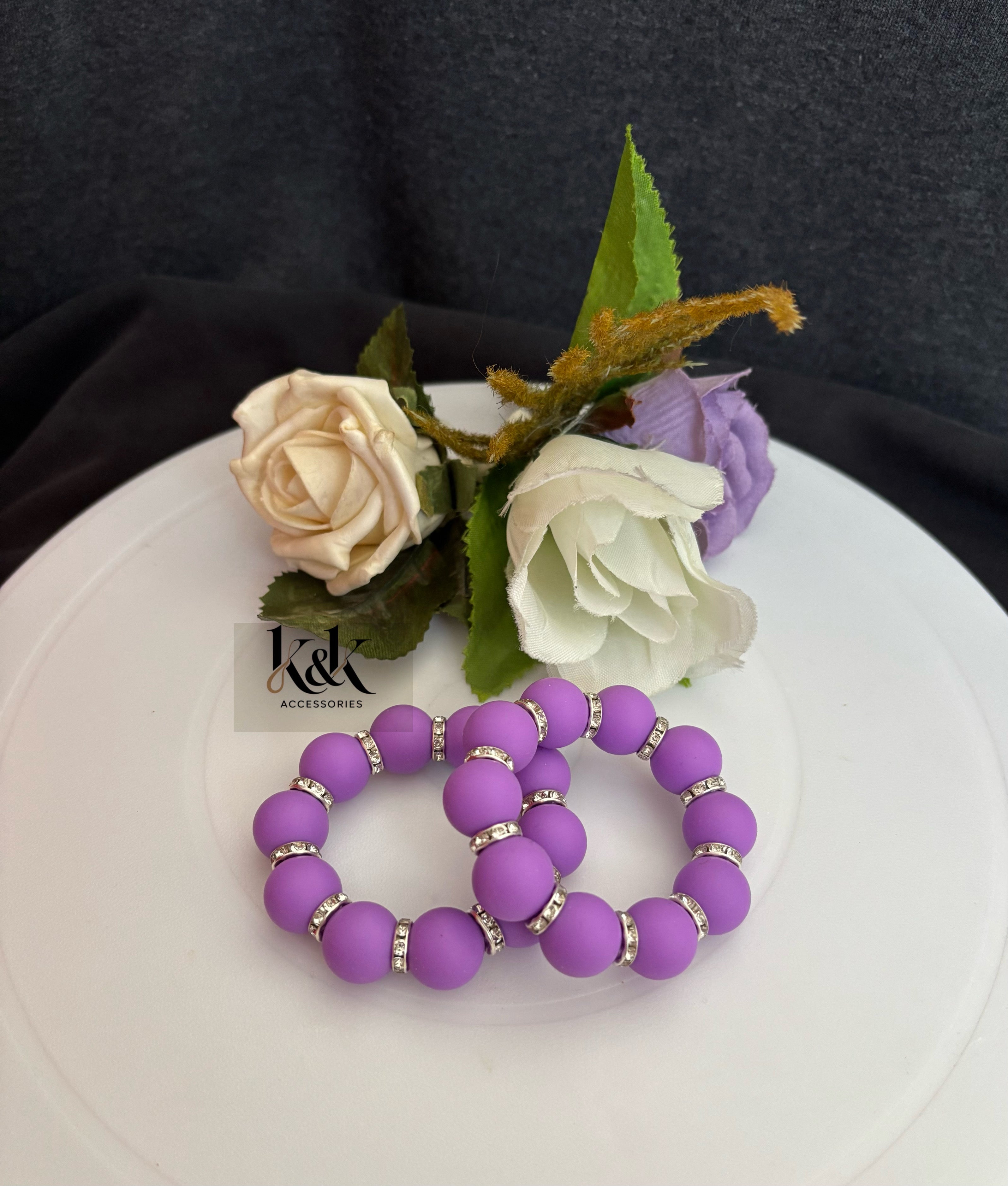 Matte Bead Bracelet with Rhinestone Spacers