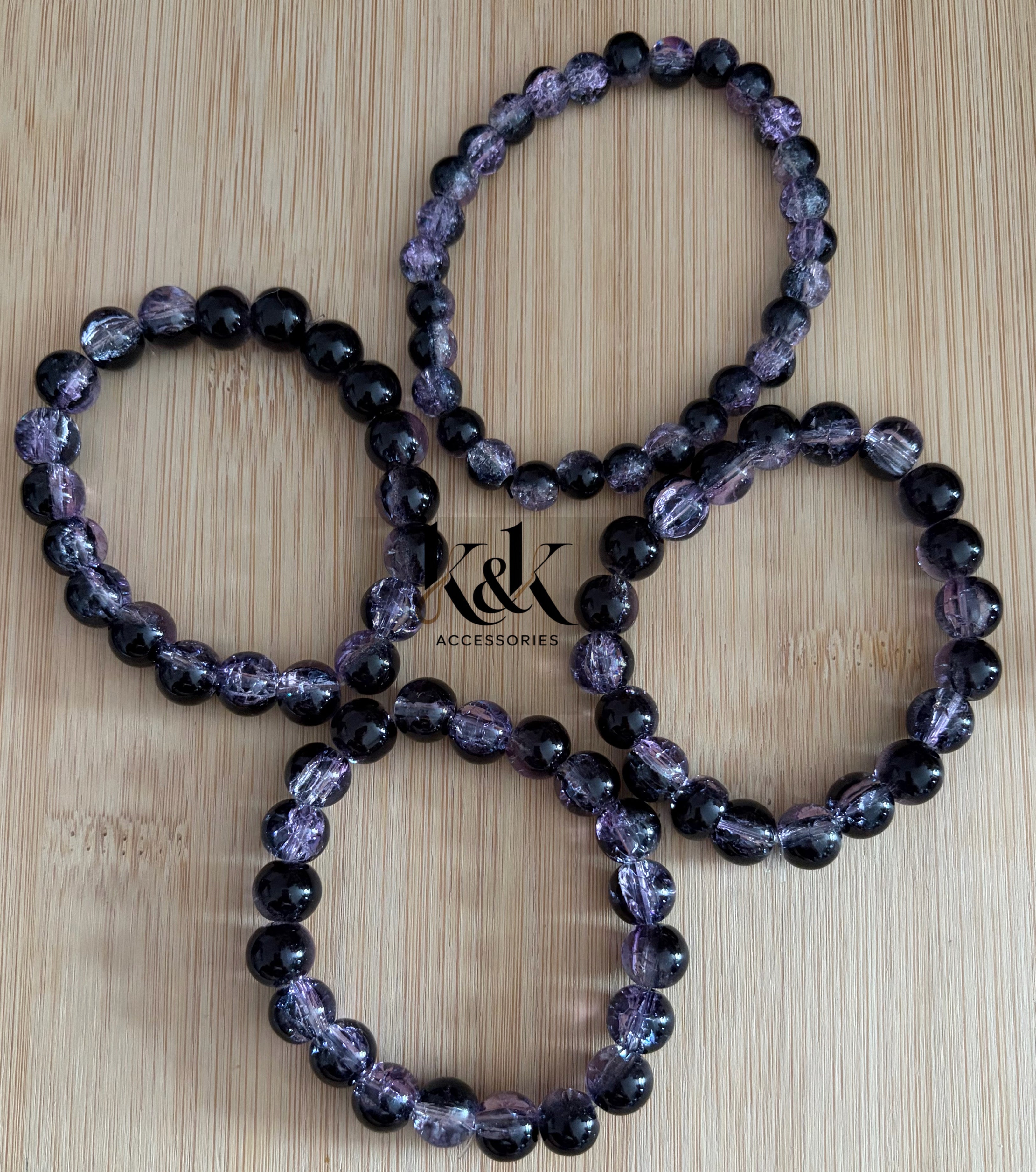 Black & Purple Crackle Glass Bracelet
