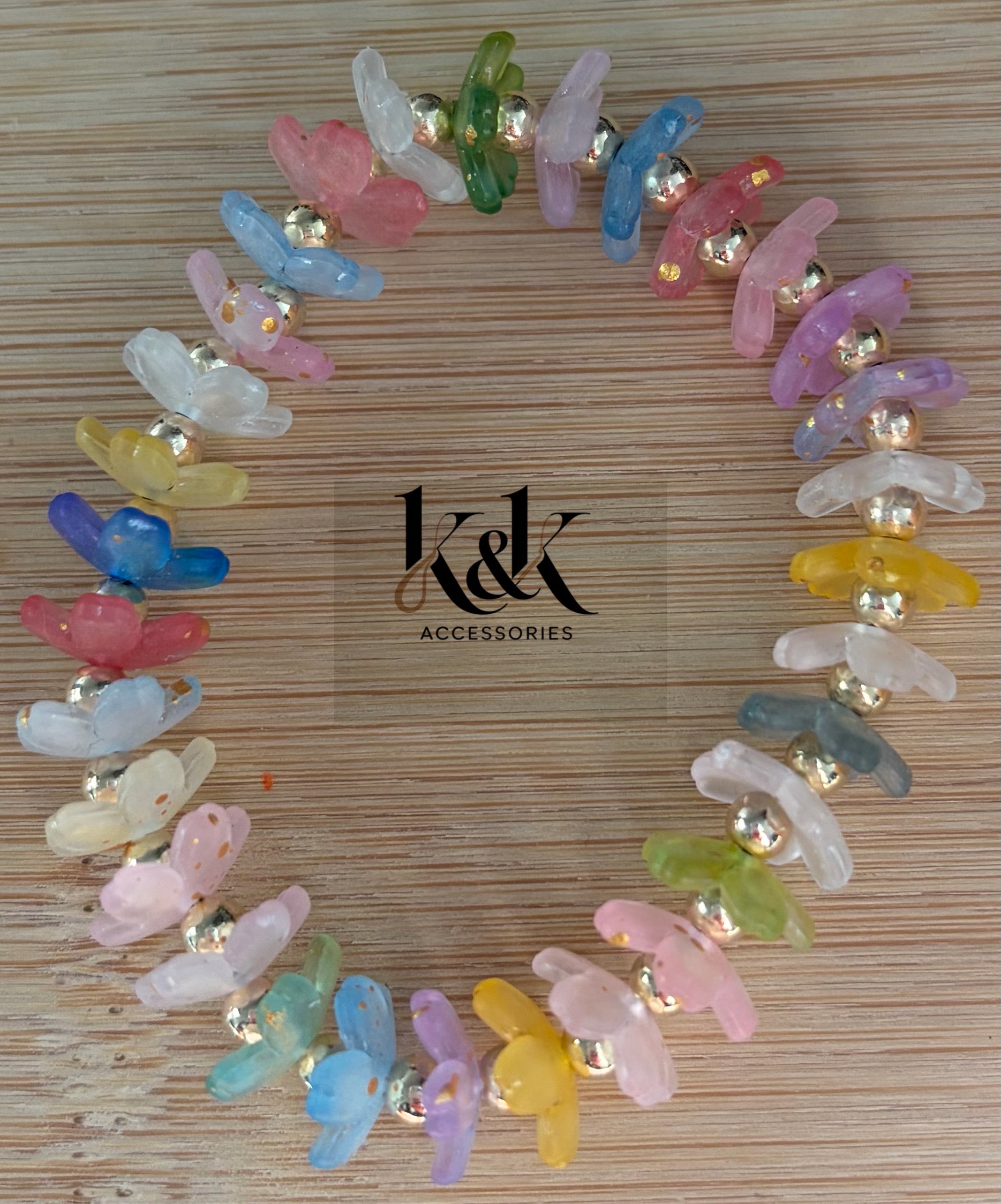 Translucent Flower Bracelet with Gold Spacers