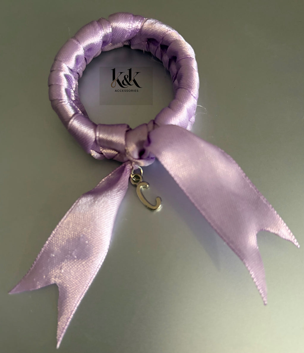 Handmade satin ribbon hairband with beaded detail - Lilac
