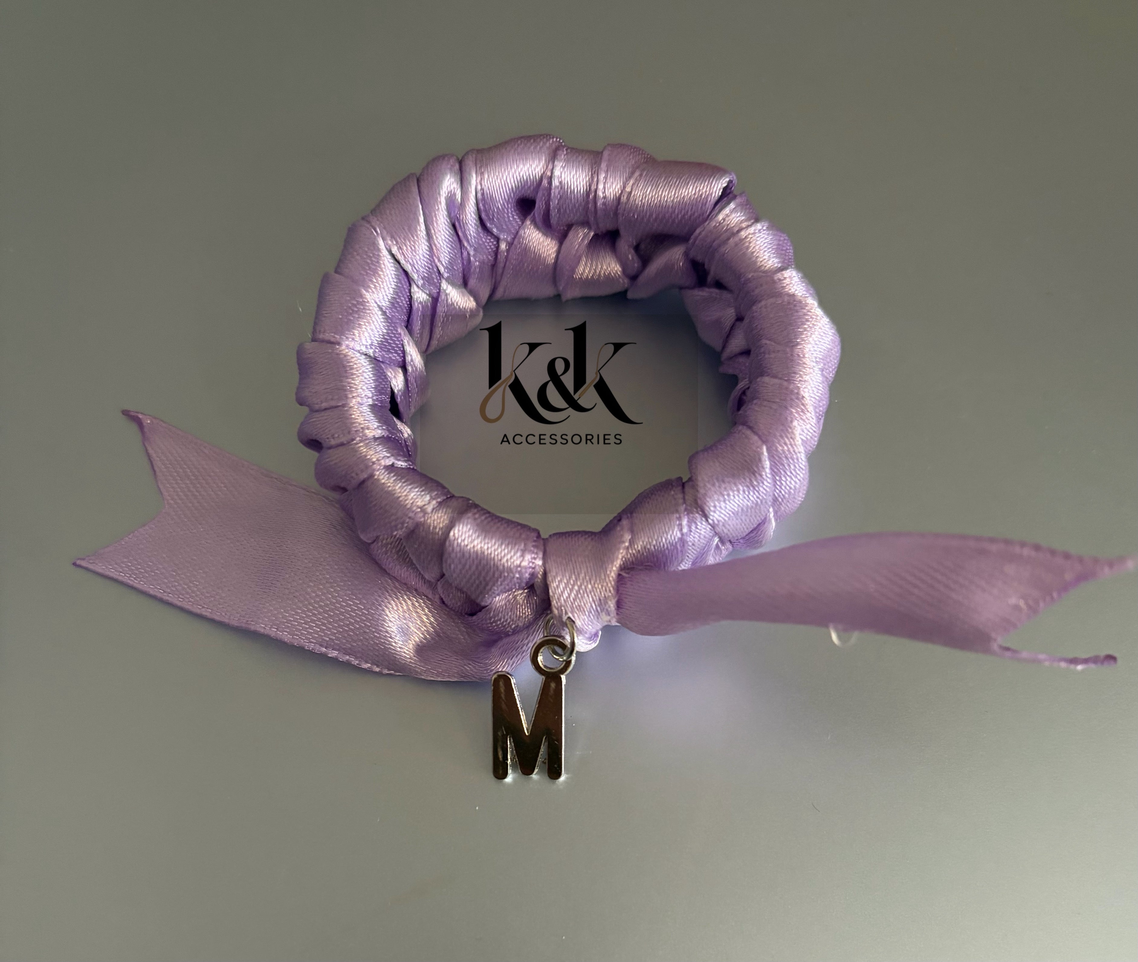 Handmade satin ribbon hairband with beaded detail - Lilac