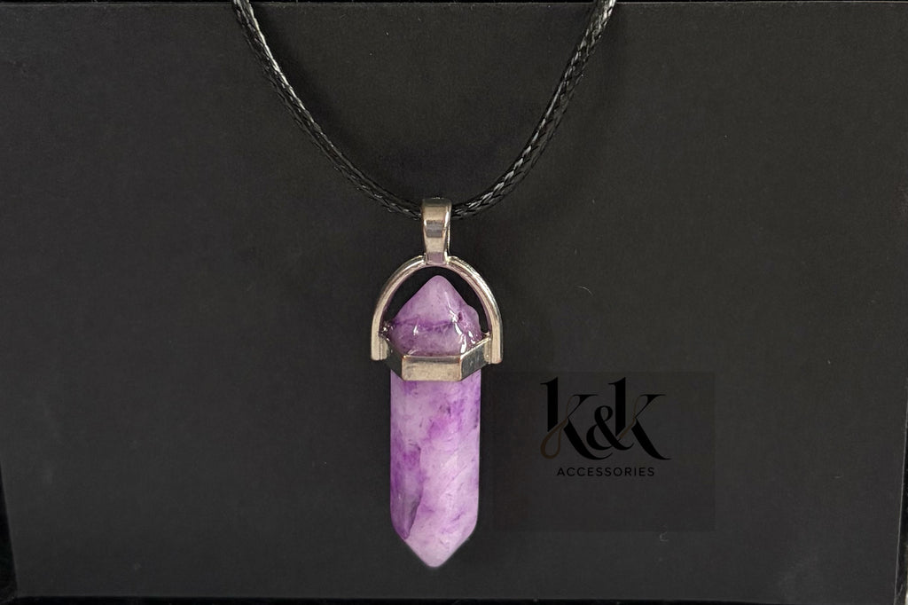 Amethyst Crystal Pendant Necklace on Black Cord