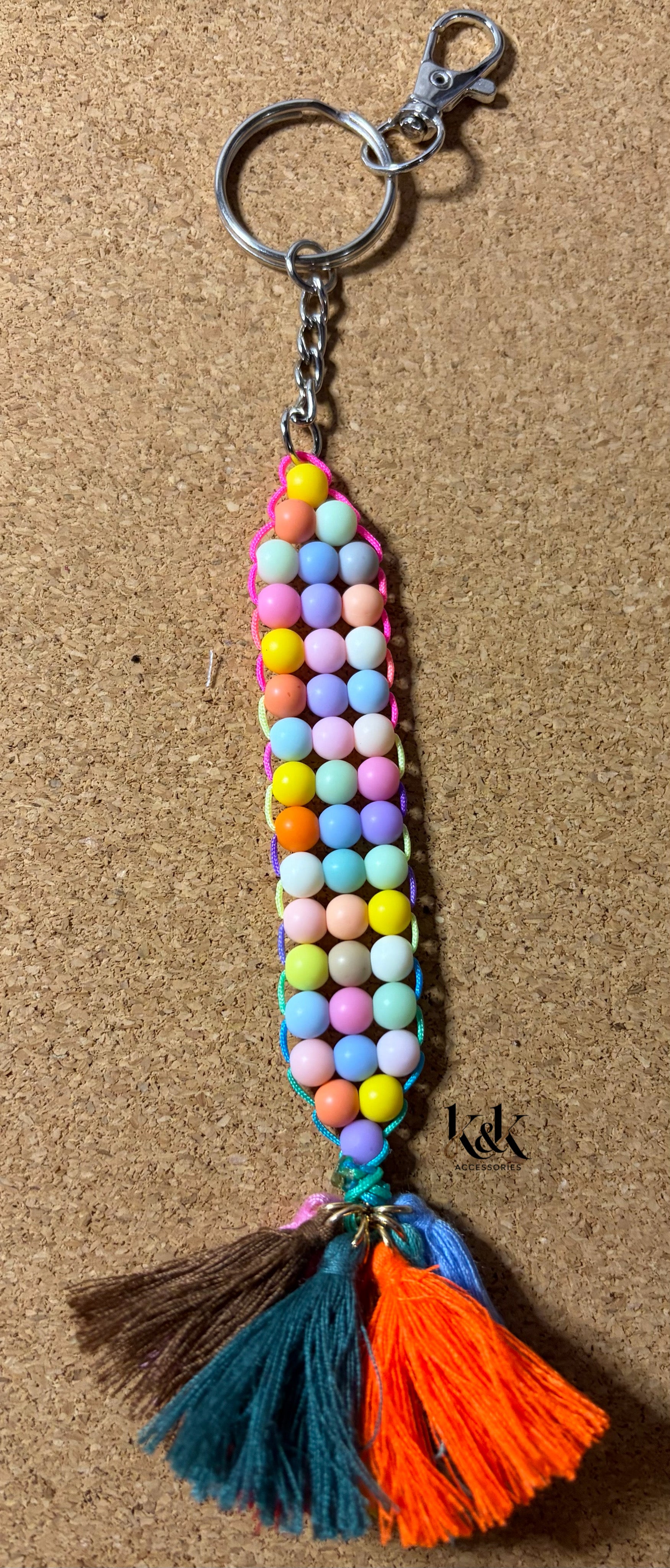 Handmade Beaded Keychain with Colourful Tassels - K & K Handmade Accessories