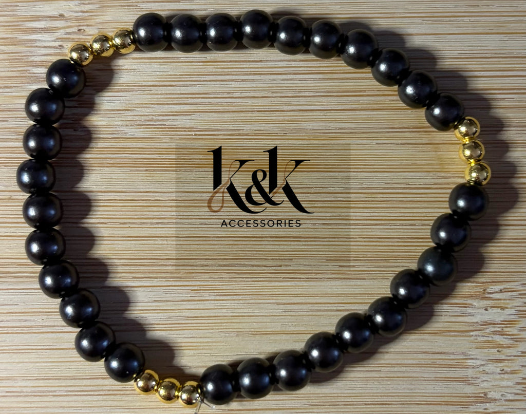 Light Black & Gold Beaded Bracelet