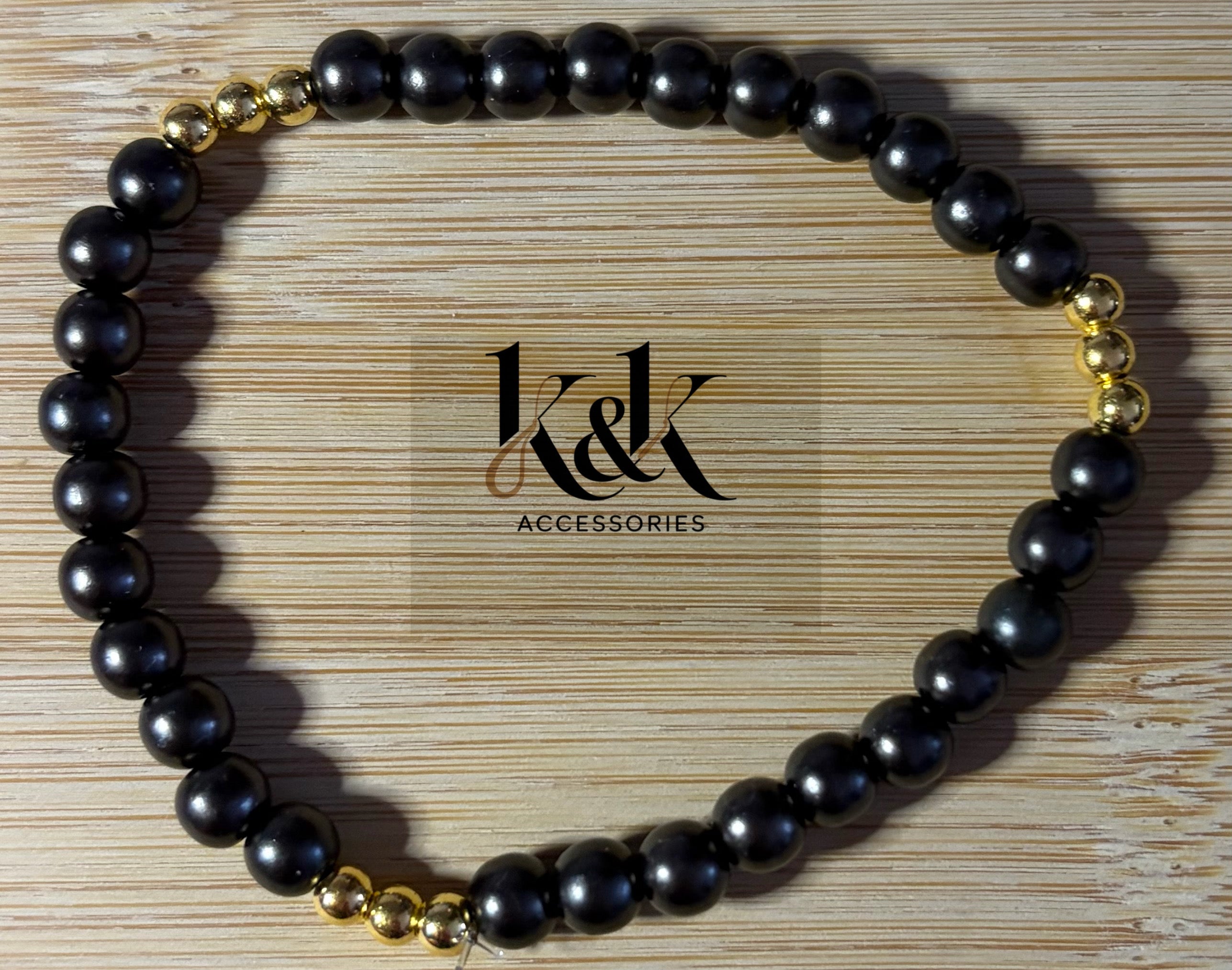 Light Black & Gold Beaded Bracelet