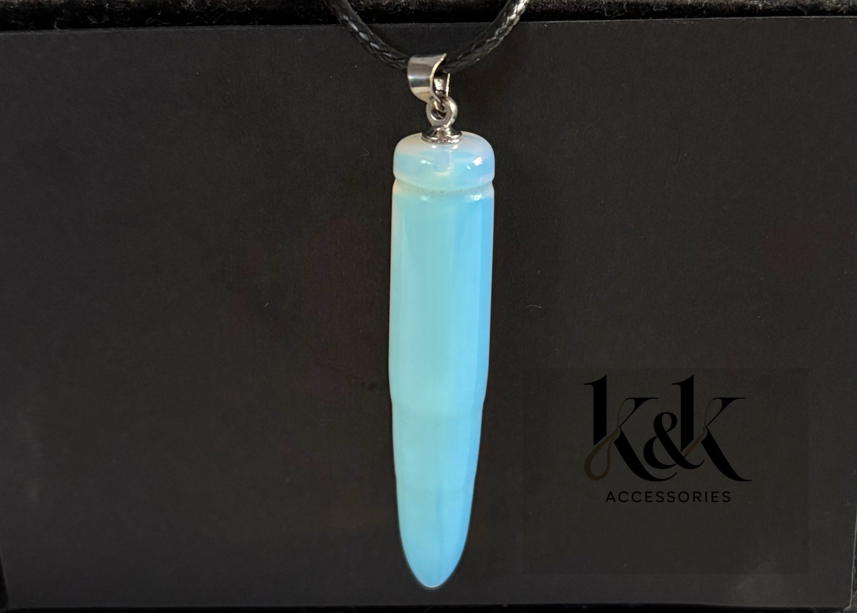 Larimar Crystal Pendant Necklace on Black Cord