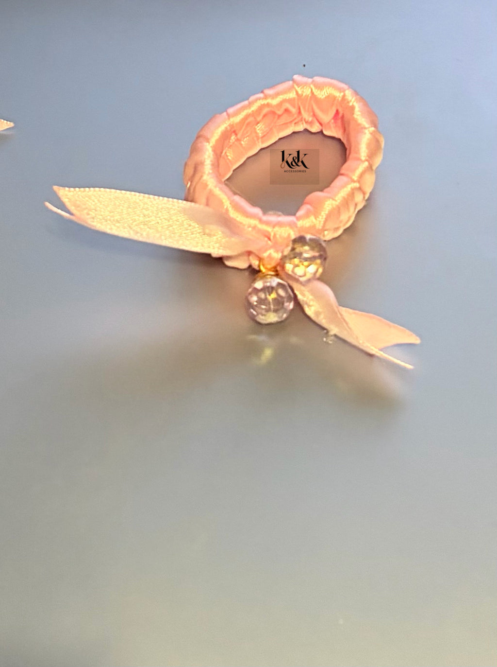 Handmade satin ribbon hairband with beaded detail - Light Pink