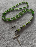 Green & White Rosary Beads with Silver Cross