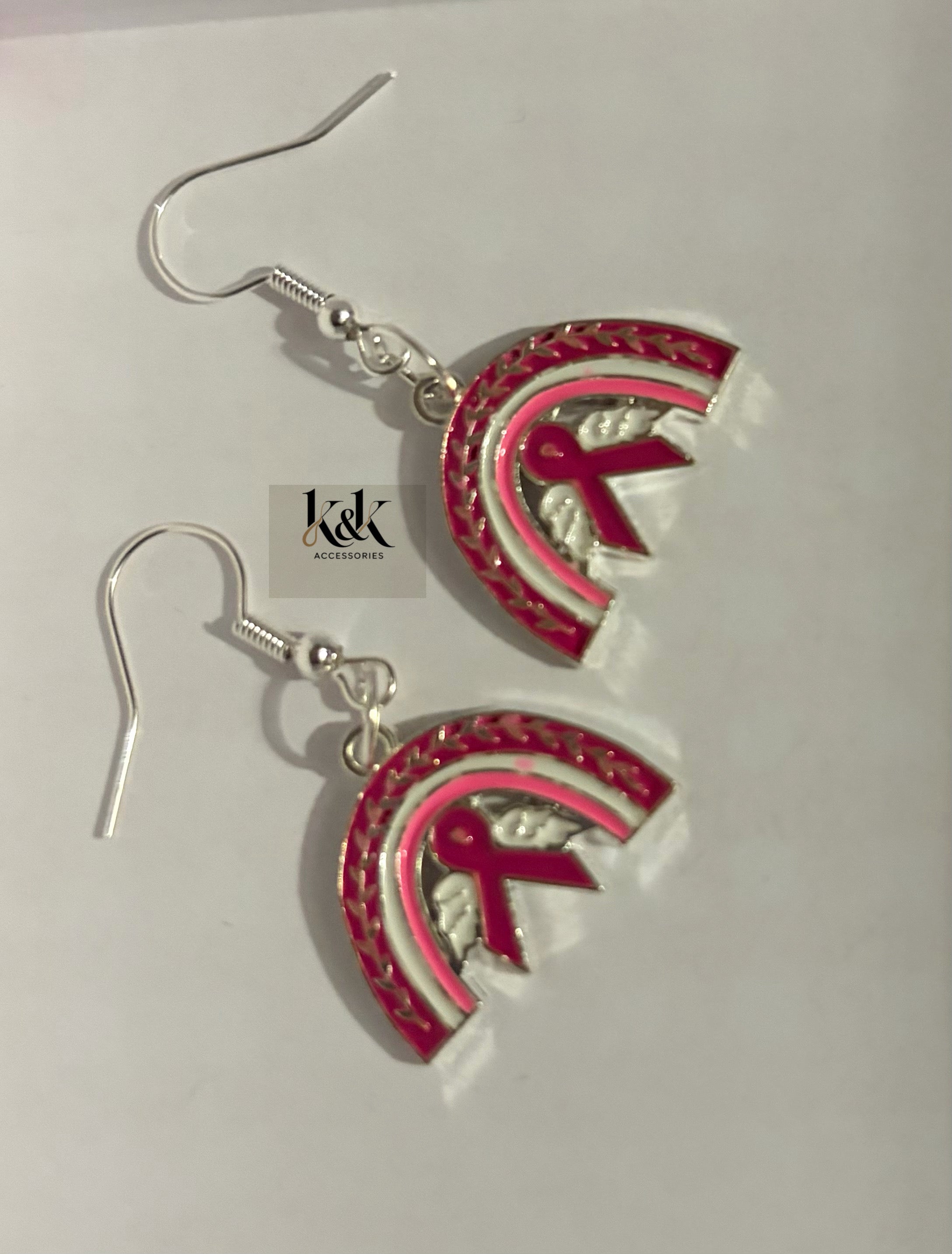 Rainbow Pink Ribbon Breast Cancer Awareness Earrings