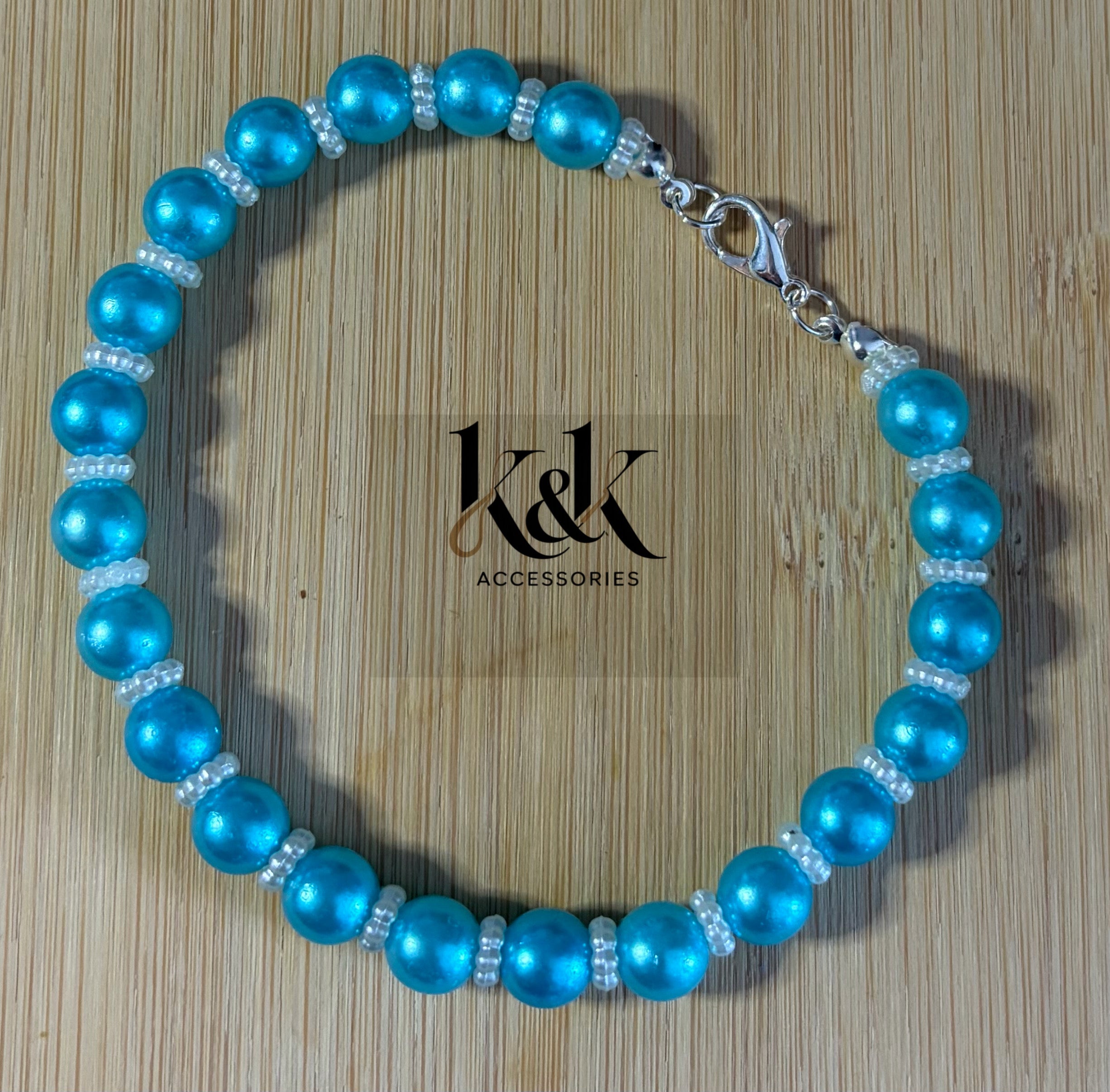 Baby Blue Pearl Bracelet with Crystal Spacers
