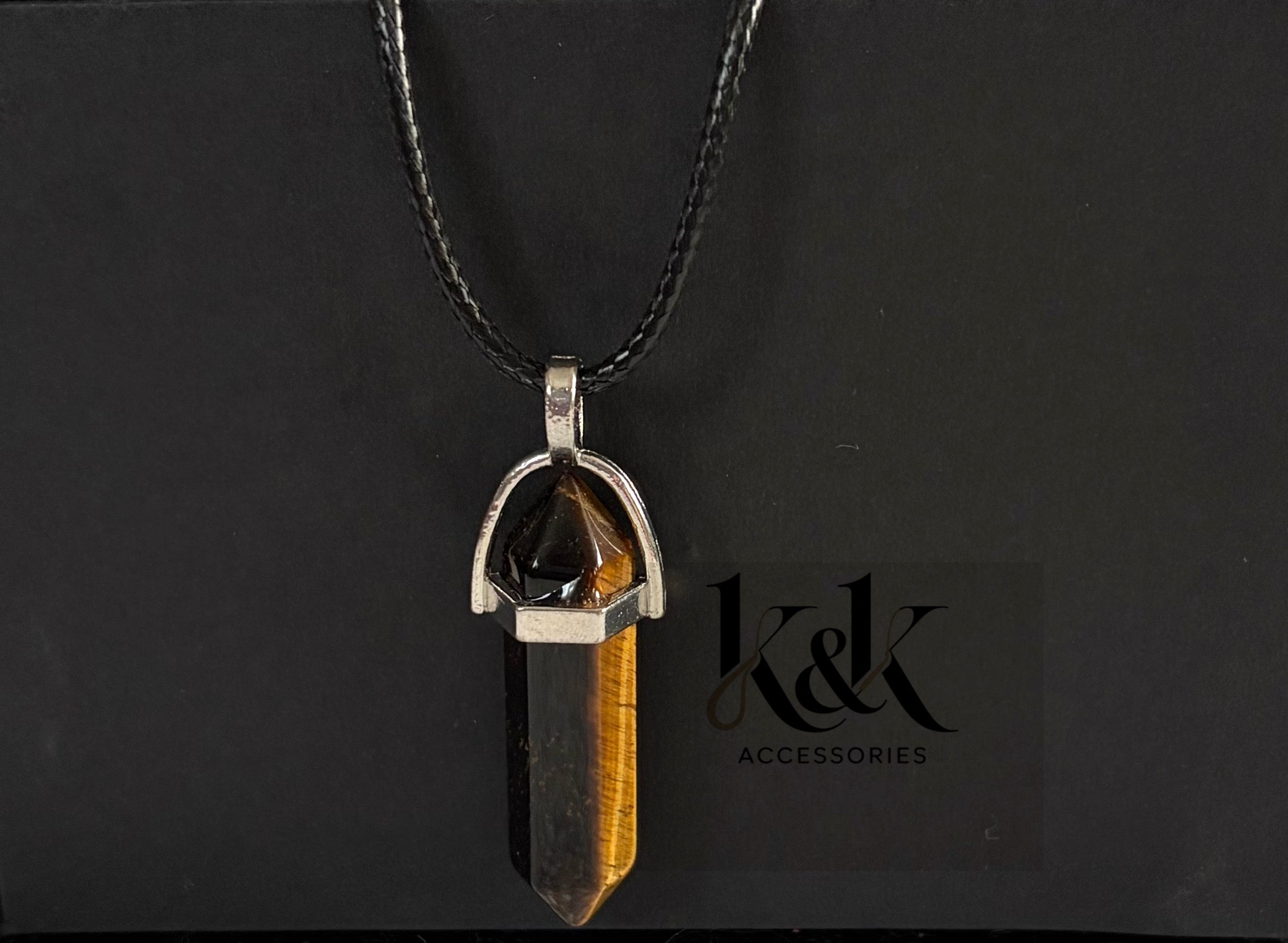 Tiger's Eye Crystal Pendant Necklace on Black Cord