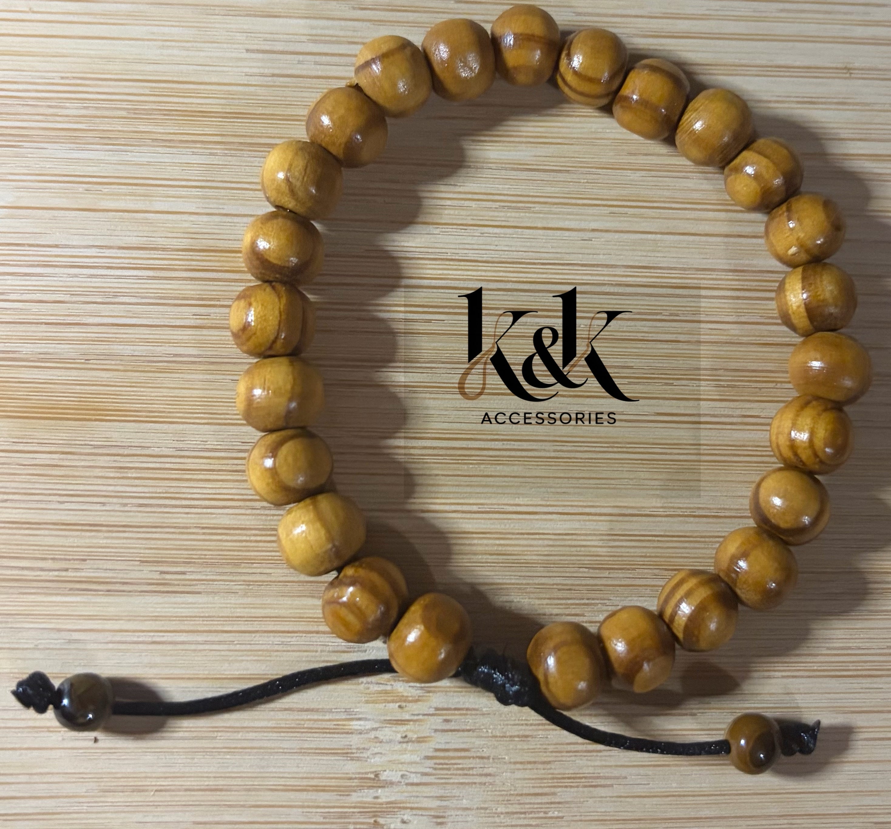 Tiger's Eye Style Wooden Bracelet - Natural Wood - Adjustable