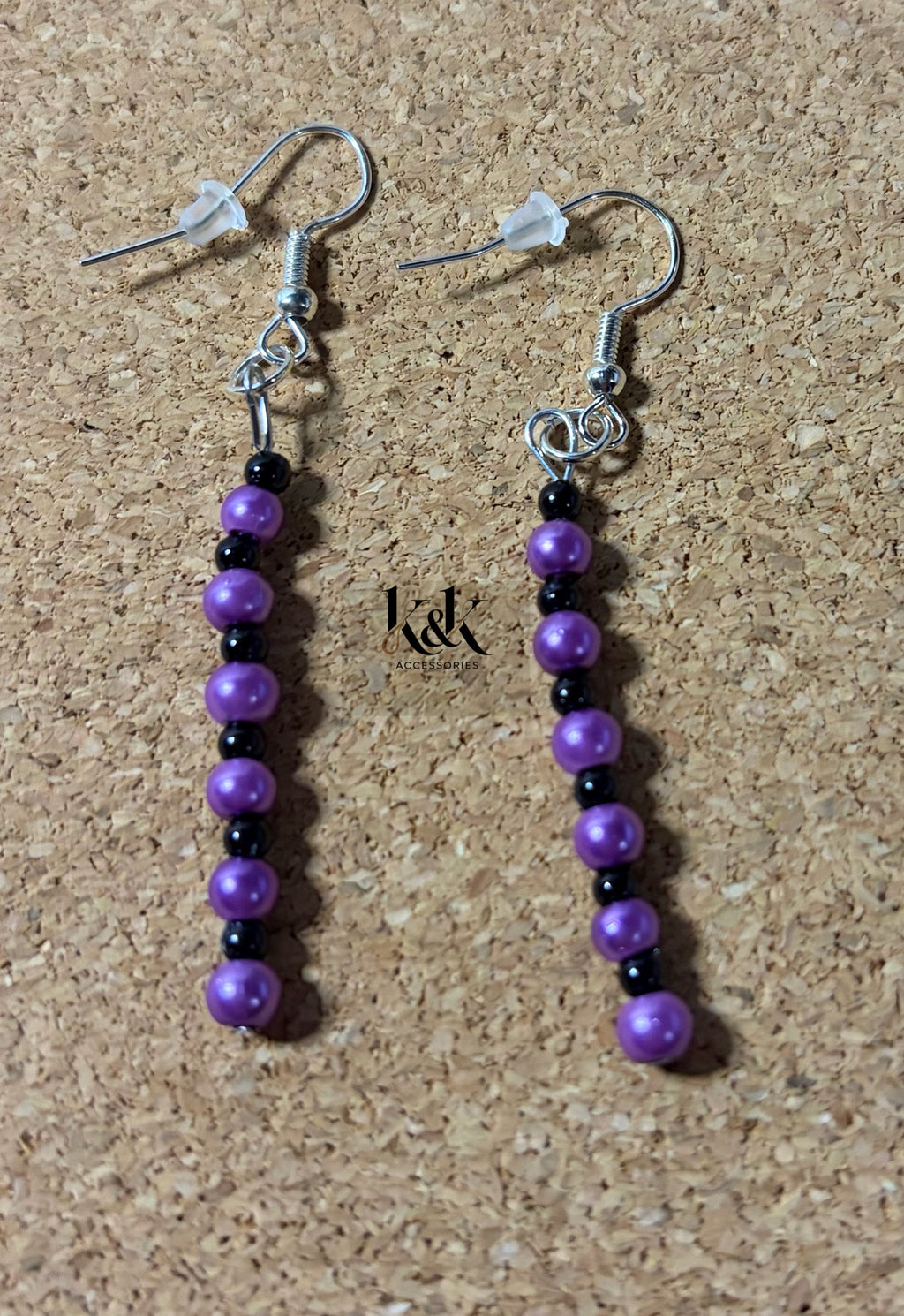 Purple and Black Beaded Drop Earrings