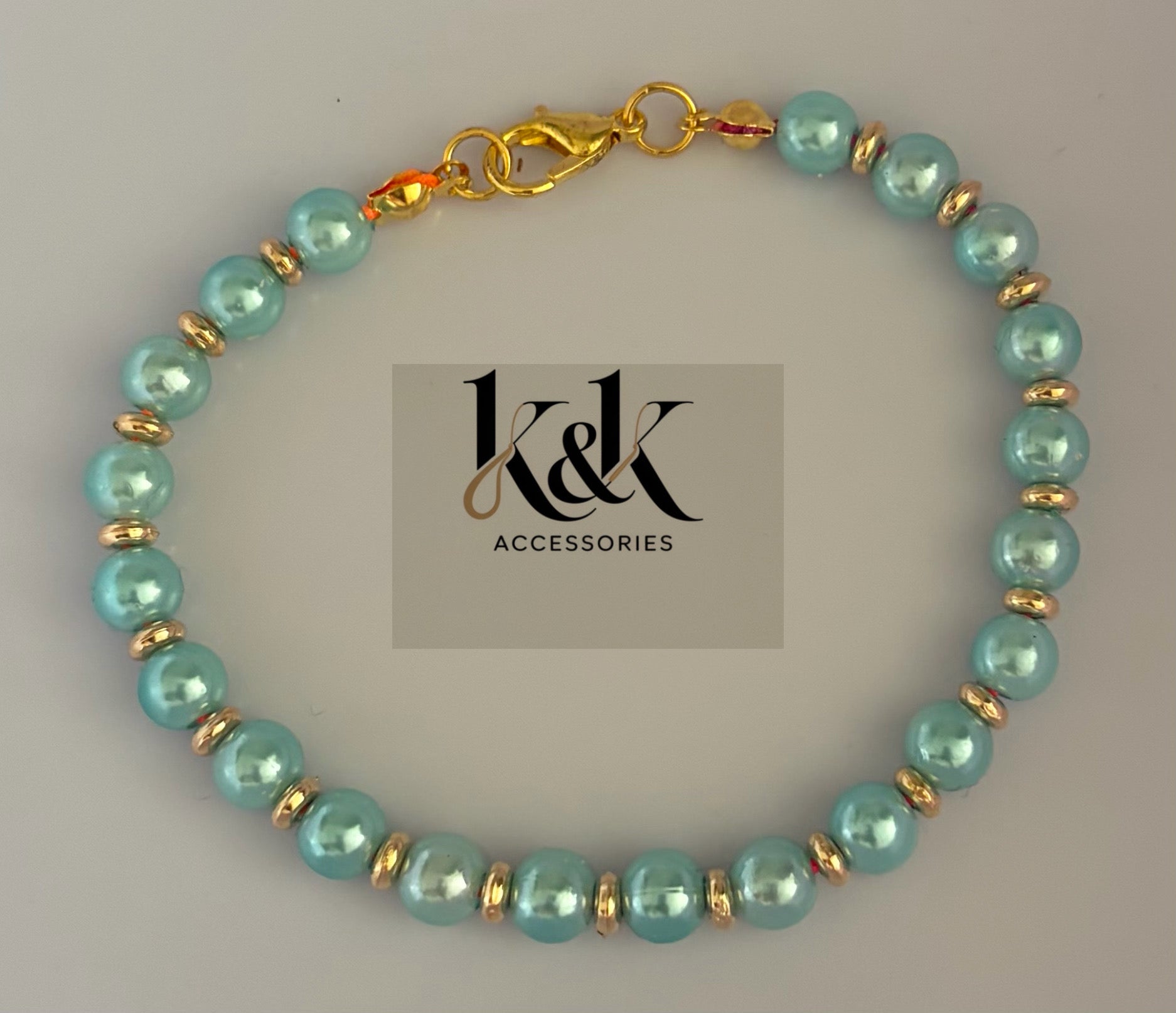 Handmade Turquoise Pearl Bracelet with Gold Accents
