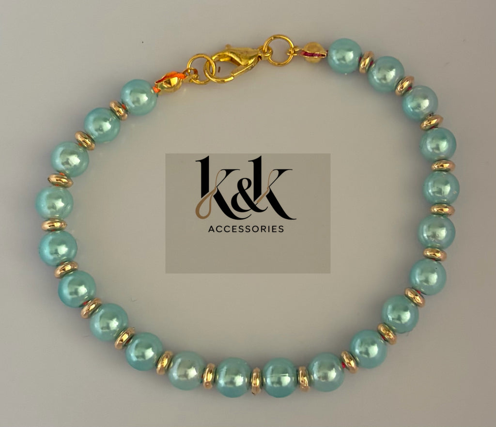 Handmade Turquoise Pearl Bracelet with Gold Accents