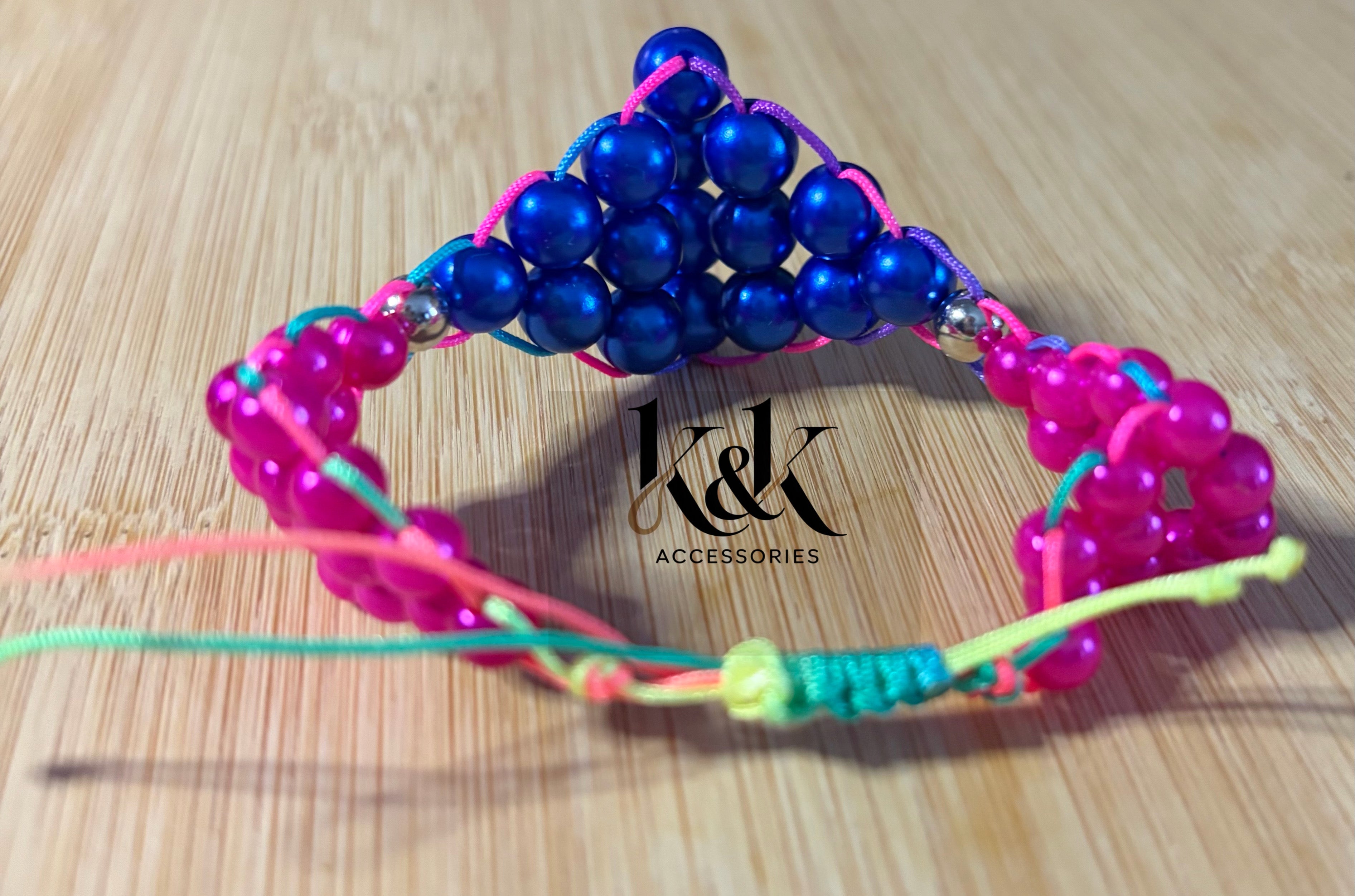 Blue & Pink Beaded Cluster Friendship Bracelet