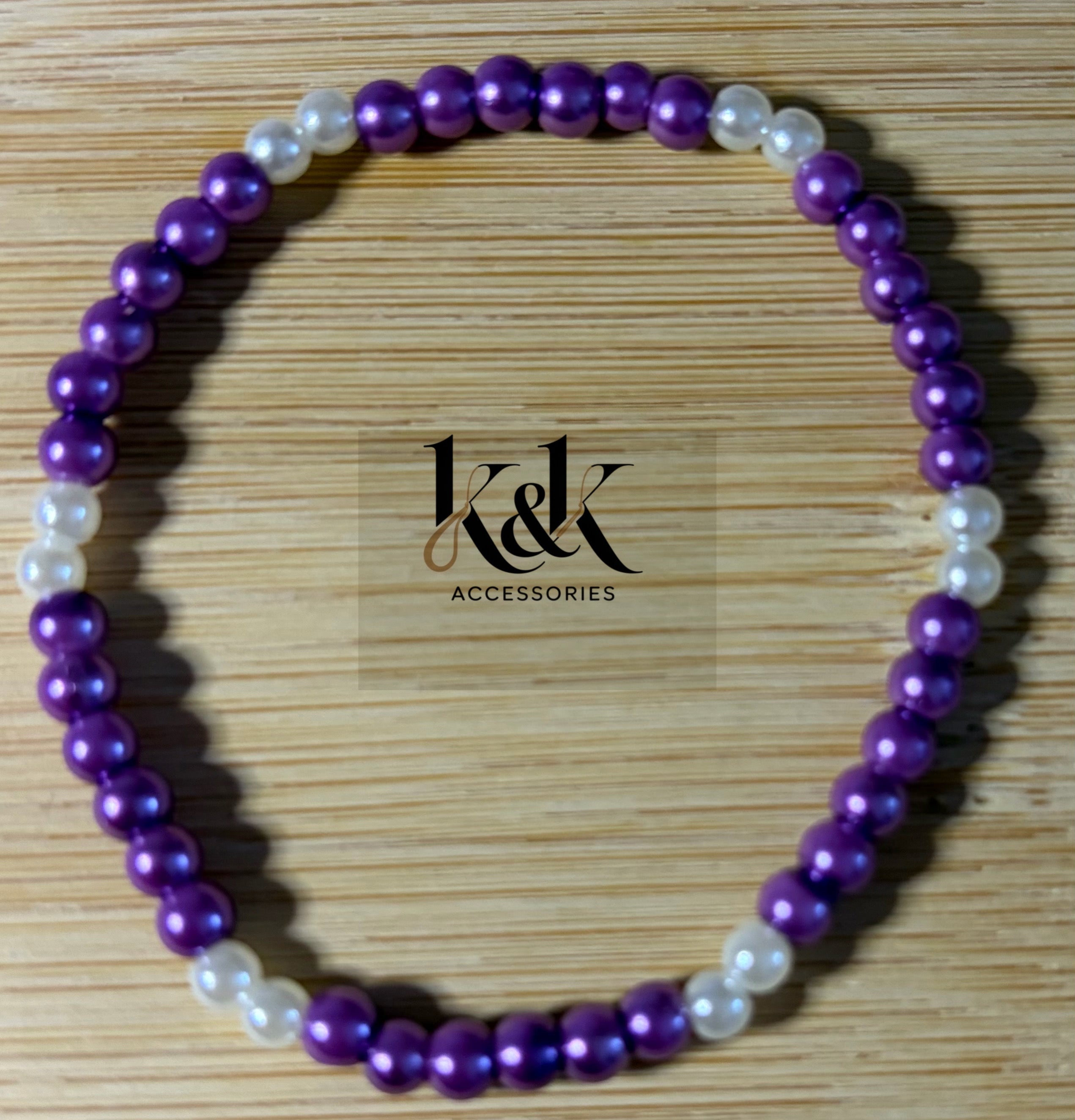 Purple & White Pearl Beaded Bracelet