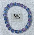 Blue & Purple Crackle Glass Bracelet with Rhinestone Spacers - Elastic Beaded Jewellery