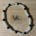 White Pearl Bracelet with Emerald Green Accents