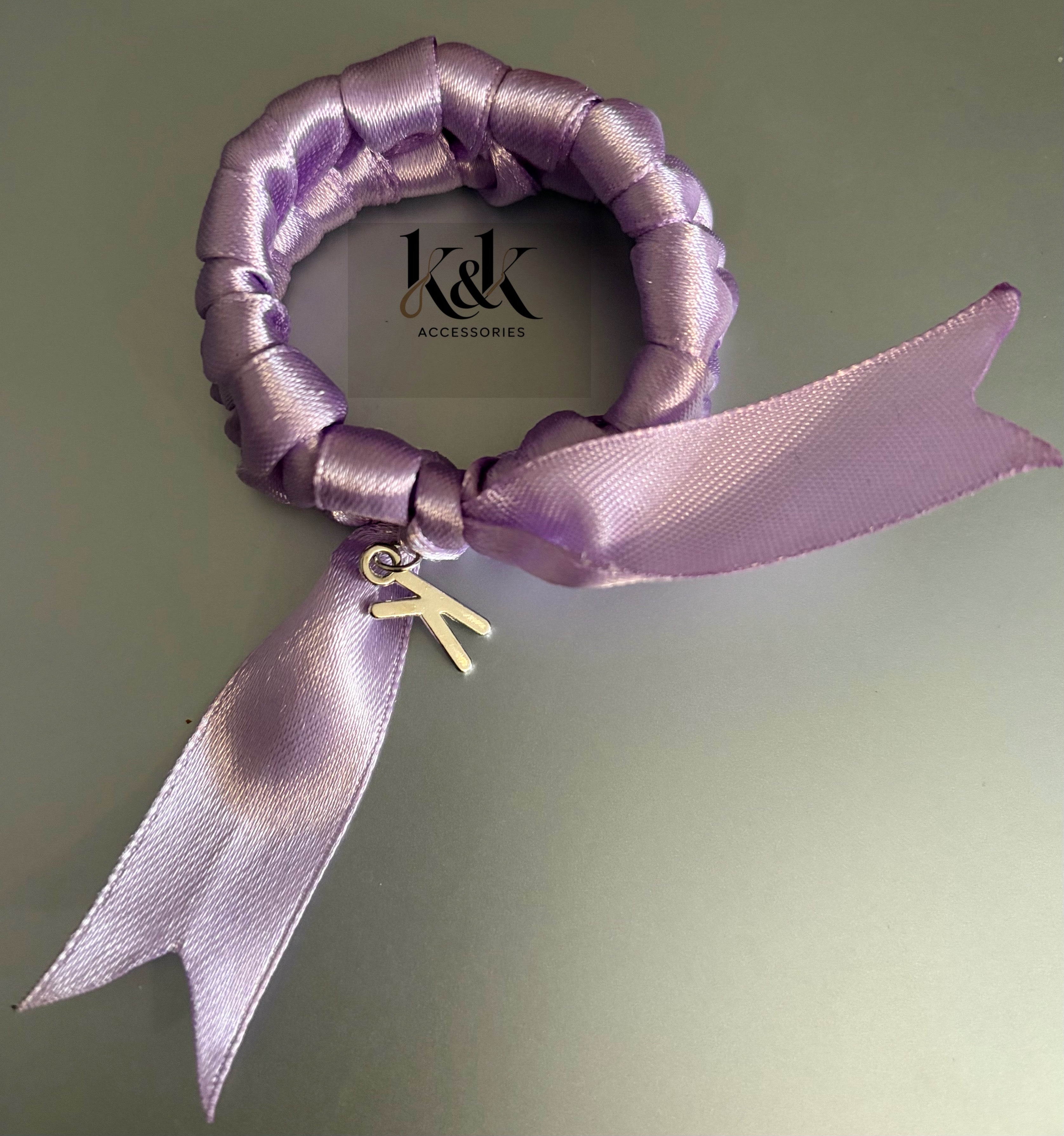 Handmade satin ribbon hairband with beaded detail - Lilac